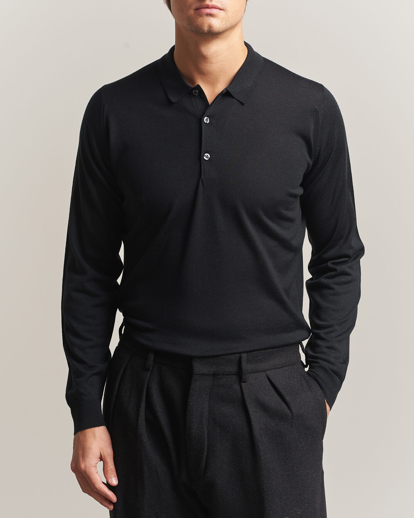 Herren | Pullover | John Smedley | Belper Extra Fine Merino Polo Pullover Black