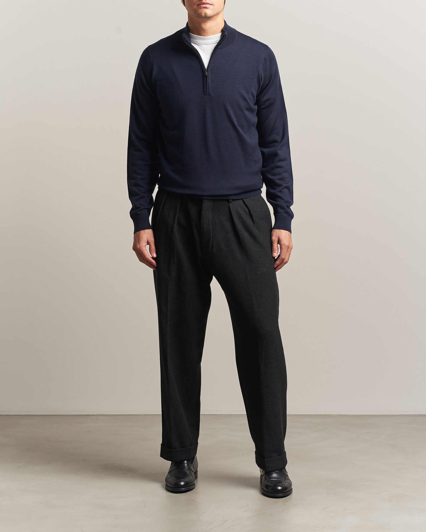 Herren | Pullover | John Smedley | Tapton Extra Fine Merino Half Zip Midnight
