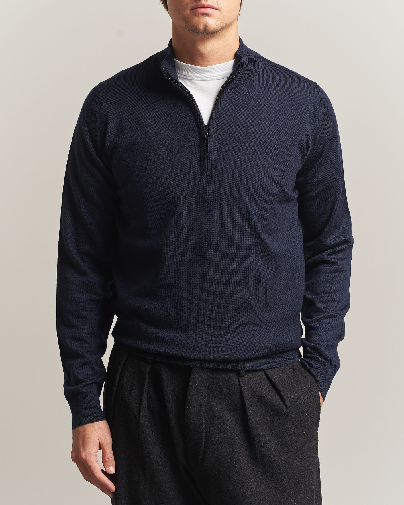 Herren | Pullover | John Smedley | Tapton Extra Fine Merino Half Zip Midnight