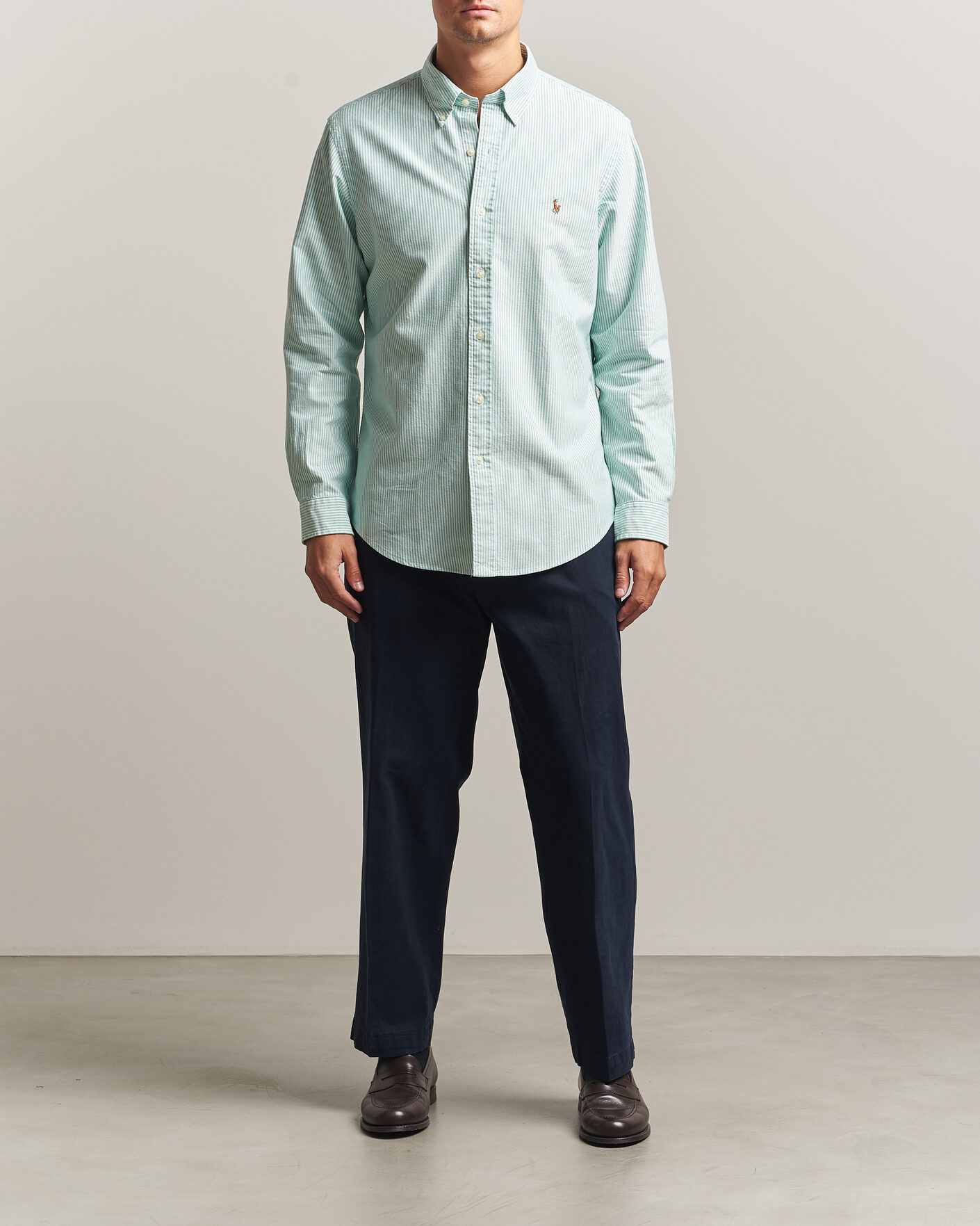Herren | Hemden | Polo Ralph Lauren | Custom Fit Striped Oxford Shirt Scarab Green/White