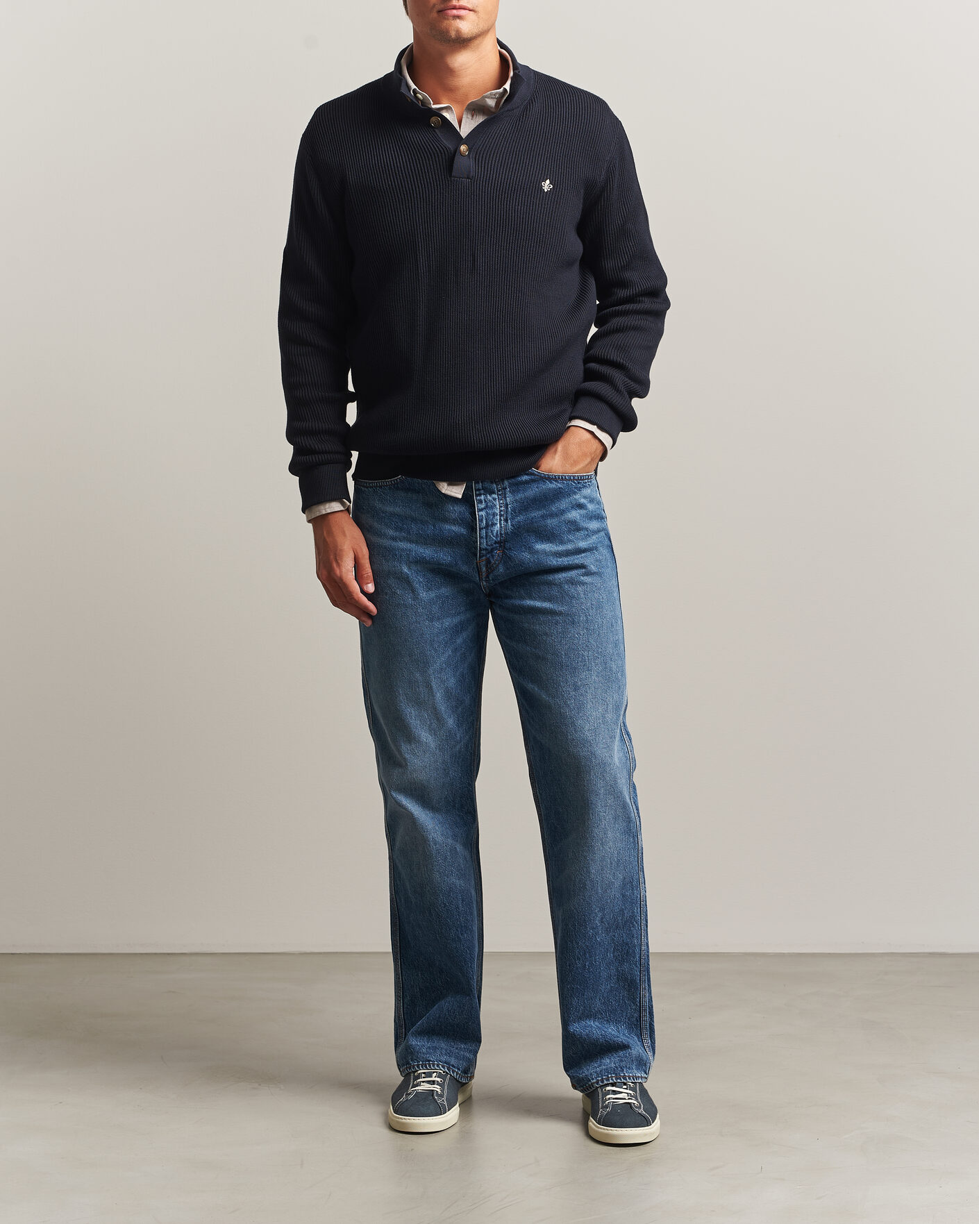 Herren | Pullover | Morris | Niall Half Button Sweater Old Blue