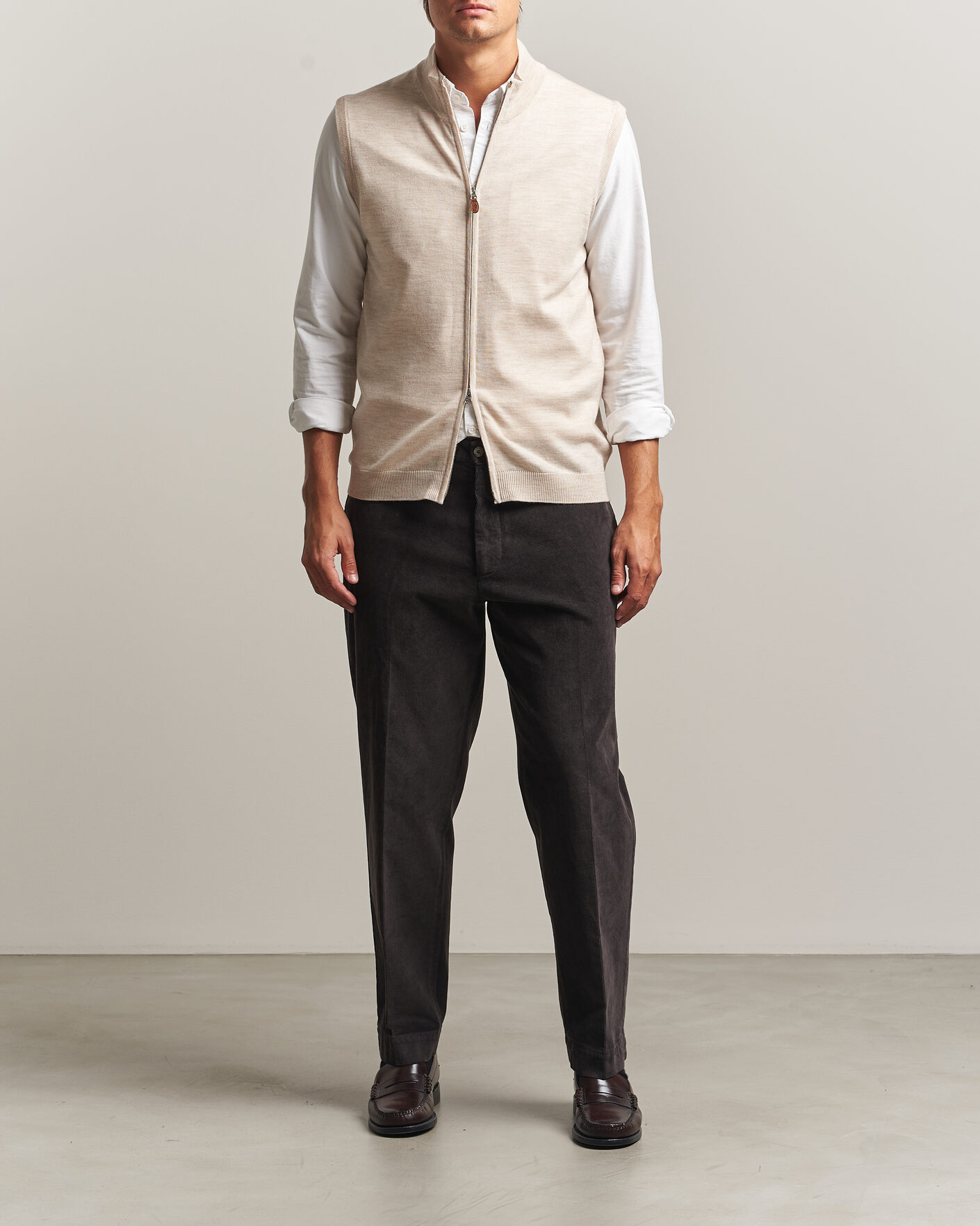 Herren | Pullover | Morris | Merino Zip Vest Off White