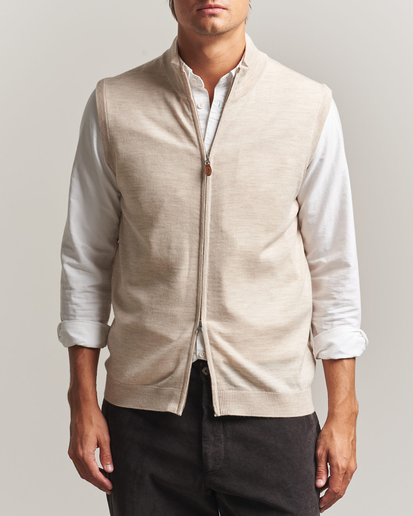 Herren | Pullover | Morris | Merino Zip Vest Off White