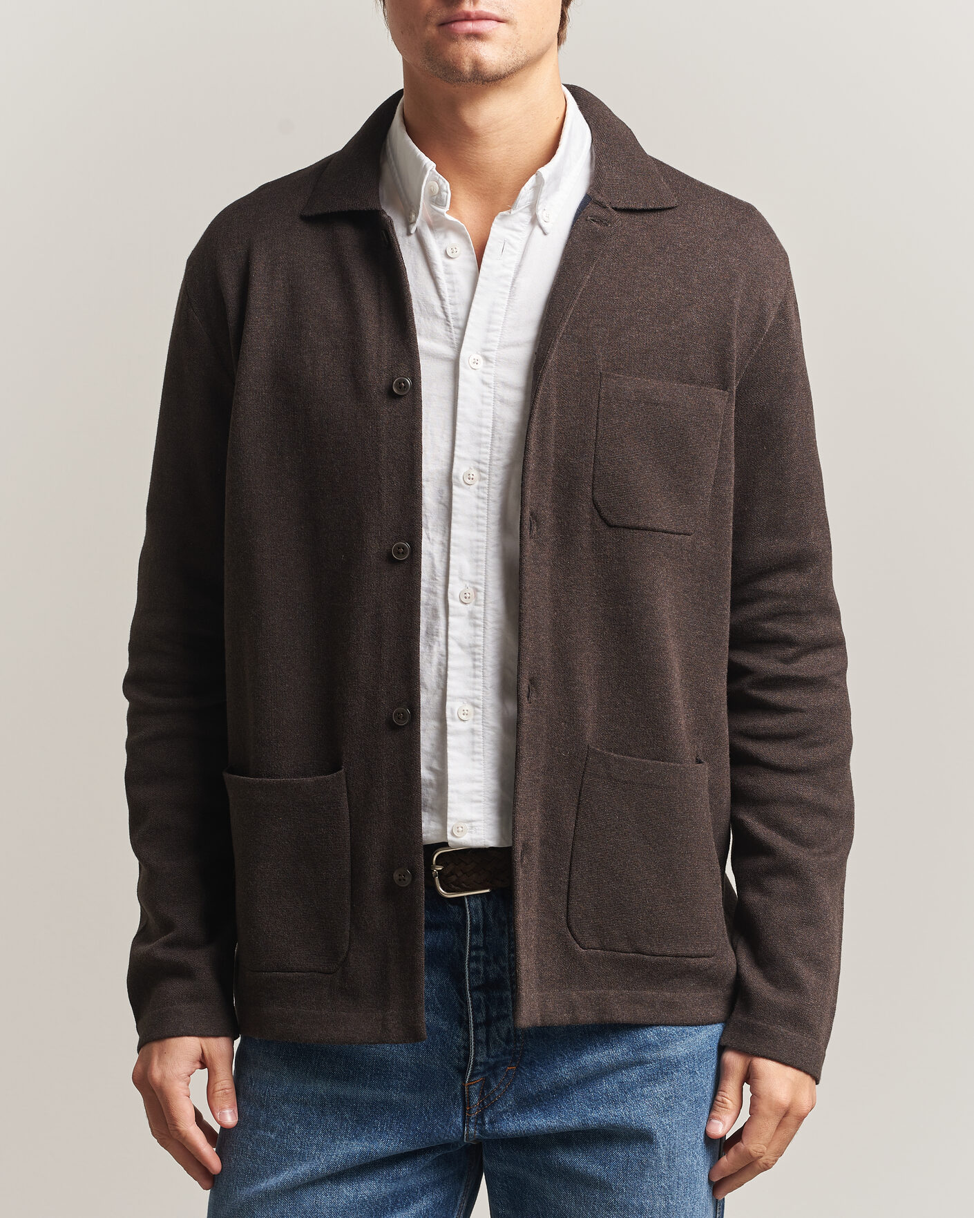 Herren | Pullover | Morris | Dudley Knitted Overshirt Brown