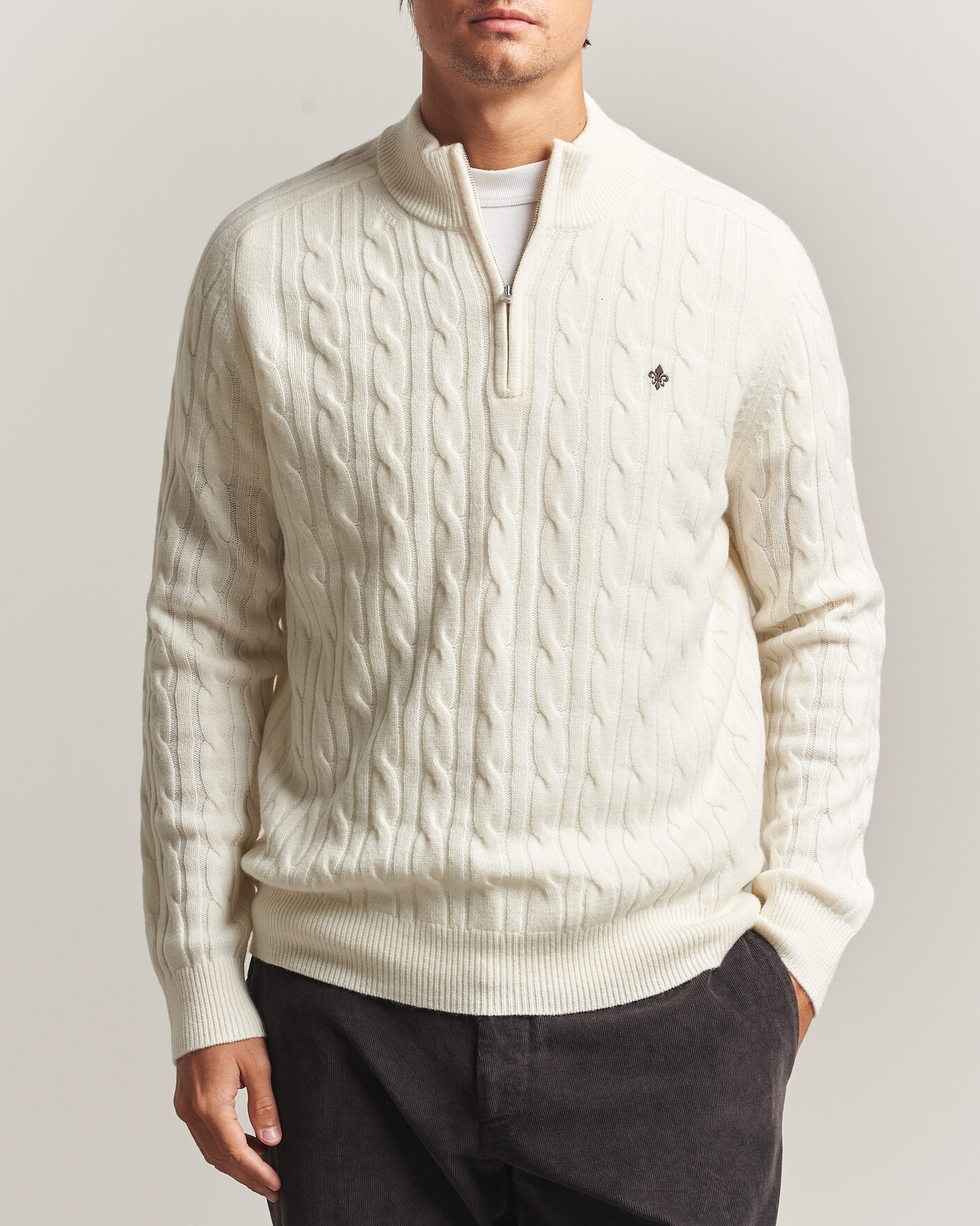 Herren | Pullover | Morris | Hertford Cable Half Zip Off White