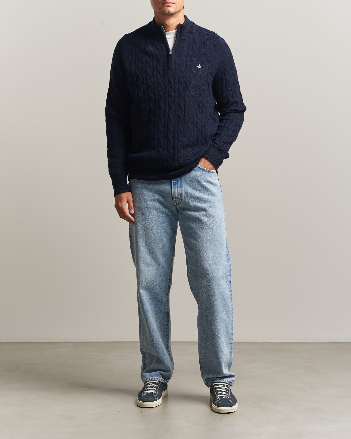 Herren | Pullover | Morris | Hertford Cable Half Zip Navy