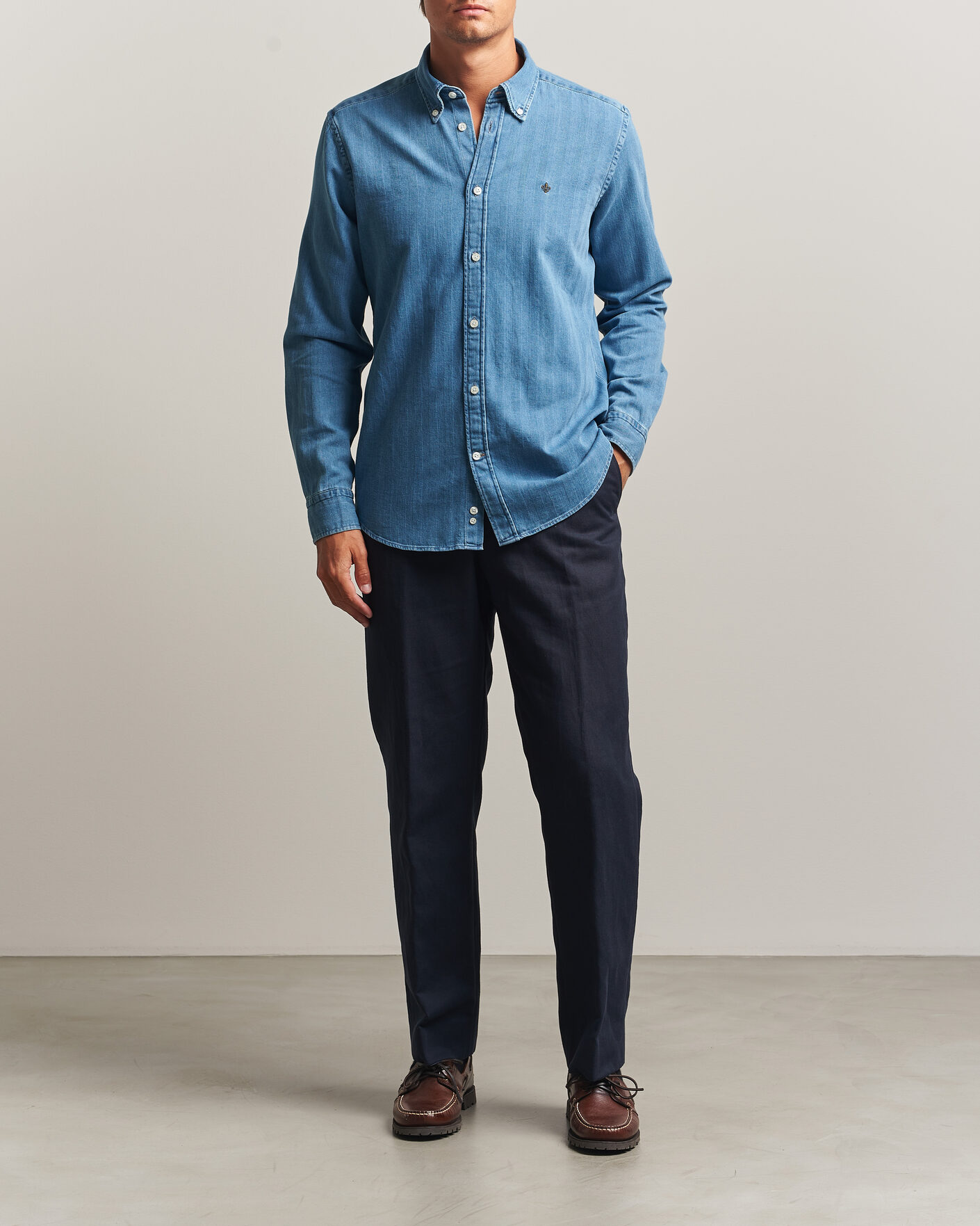 Herren | Hemden | Morris | Indigo Herringbone Shirt Light Blue
