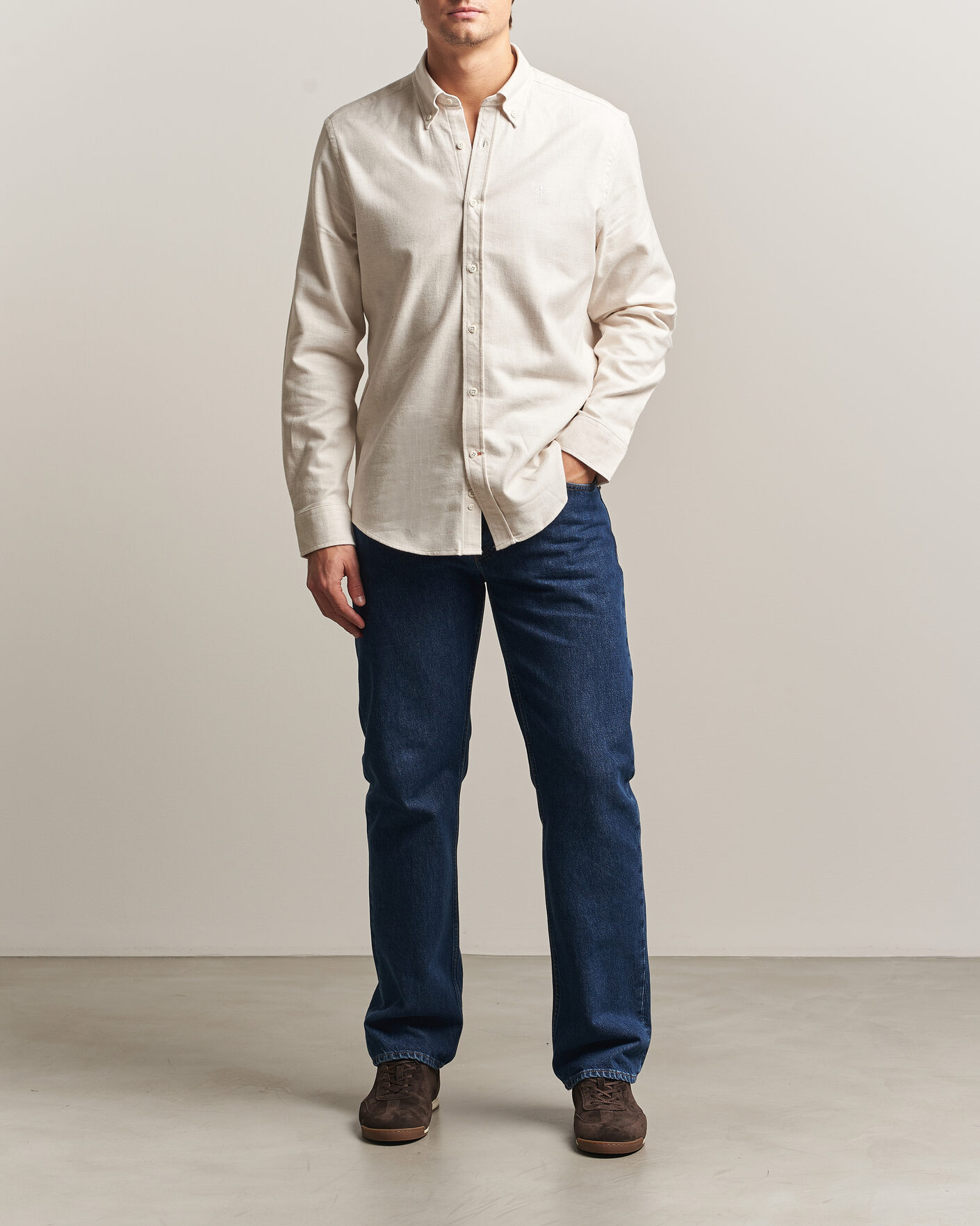 Herren | Hemden | Morris | Flannel Herringbone Shirt Off White