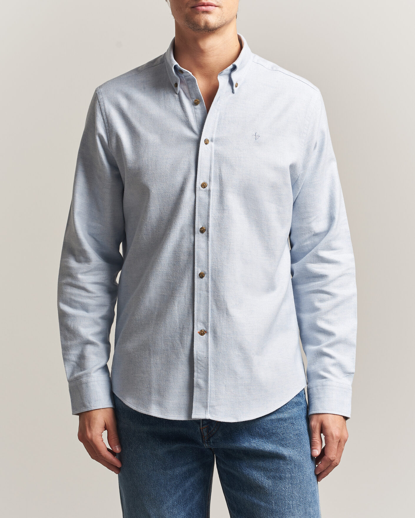 Herren | Hemden | Morris | Flannel Herringbone Shirt Light Blue