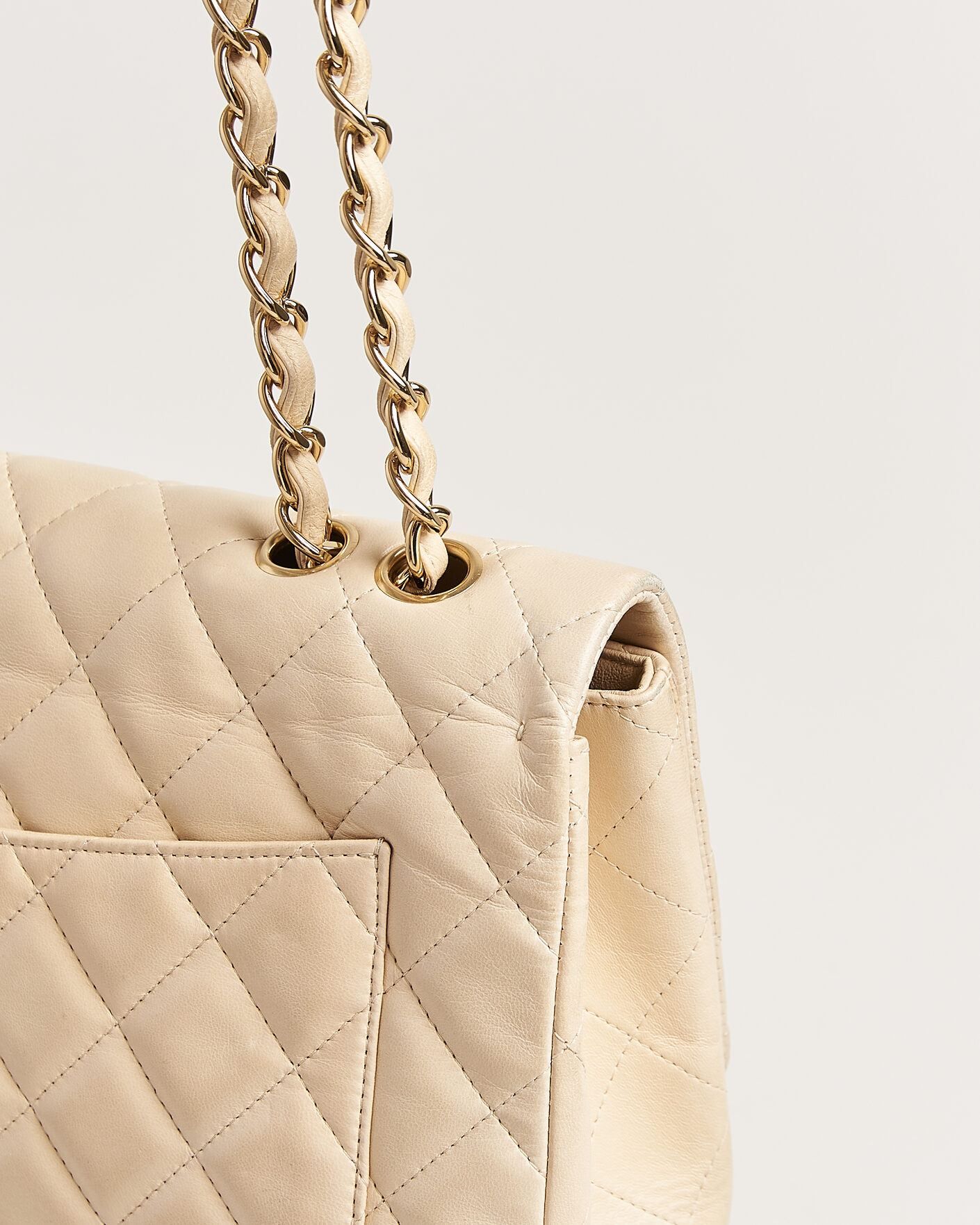 Herren | Chanel Pre-Owned Classic Jumbo Single Flap Bag Lambskin Beige | Chanel Pre-Owned | Classic Jumbo Single Flap Bag Lambskin Beige