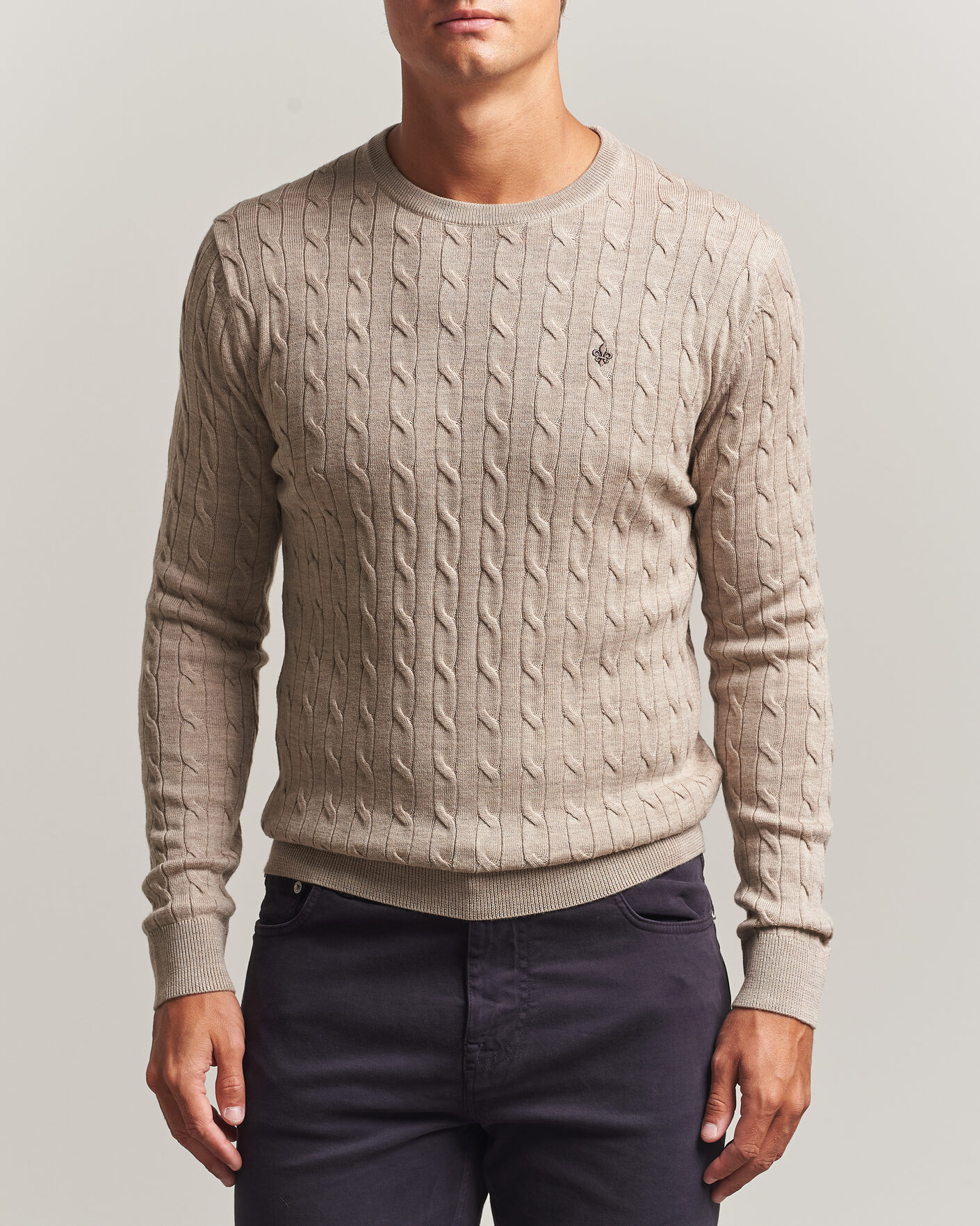 Herren | Pullover | Morris | Merino Cable O-Neck Khaki