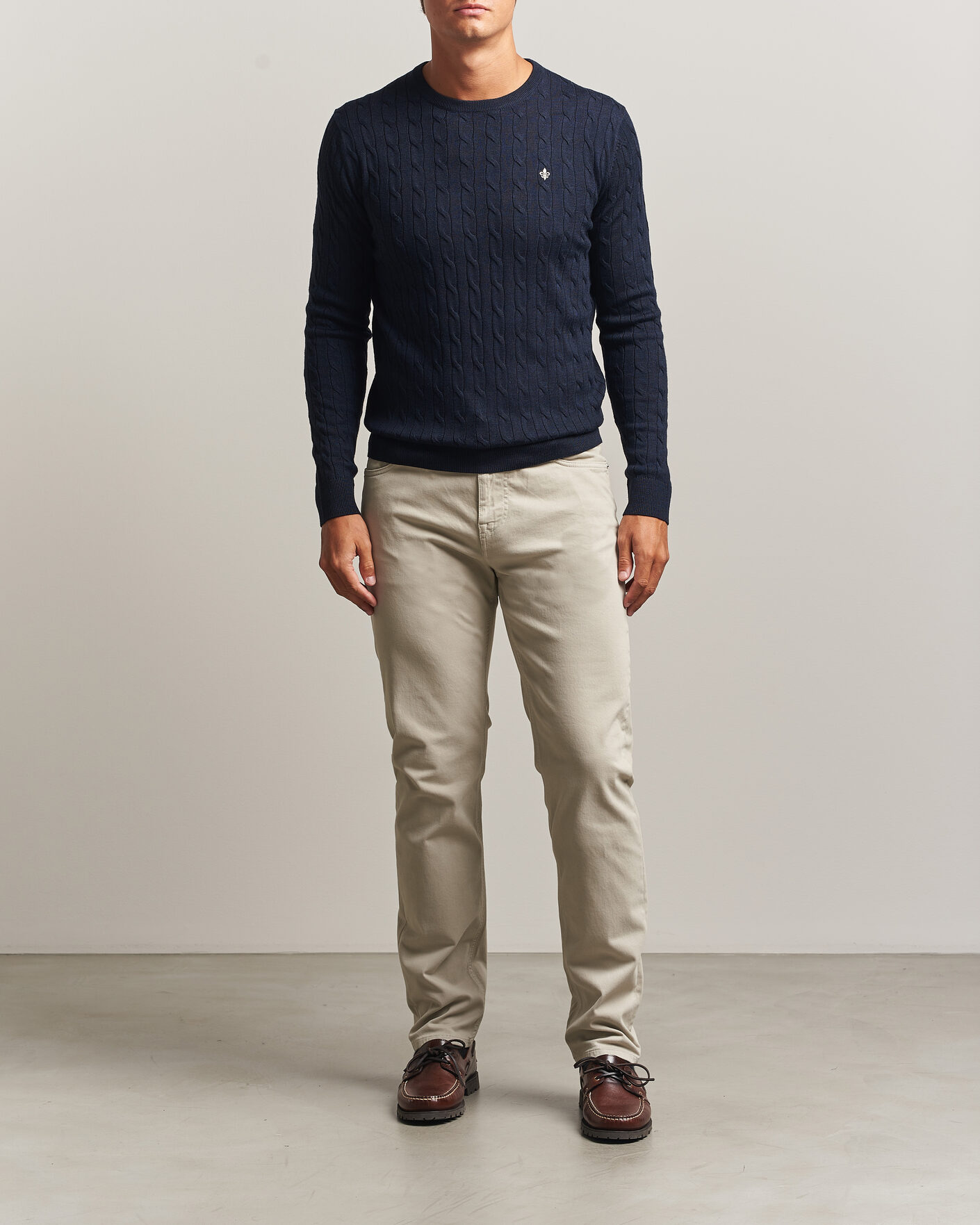 Herren | Pullover | Morris | Merino Cable O-Neck Navy