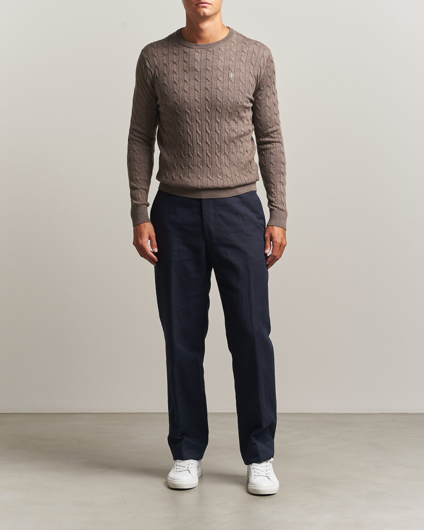 Herren | Pullover | Morris | Merino Cable O-Neck Brown