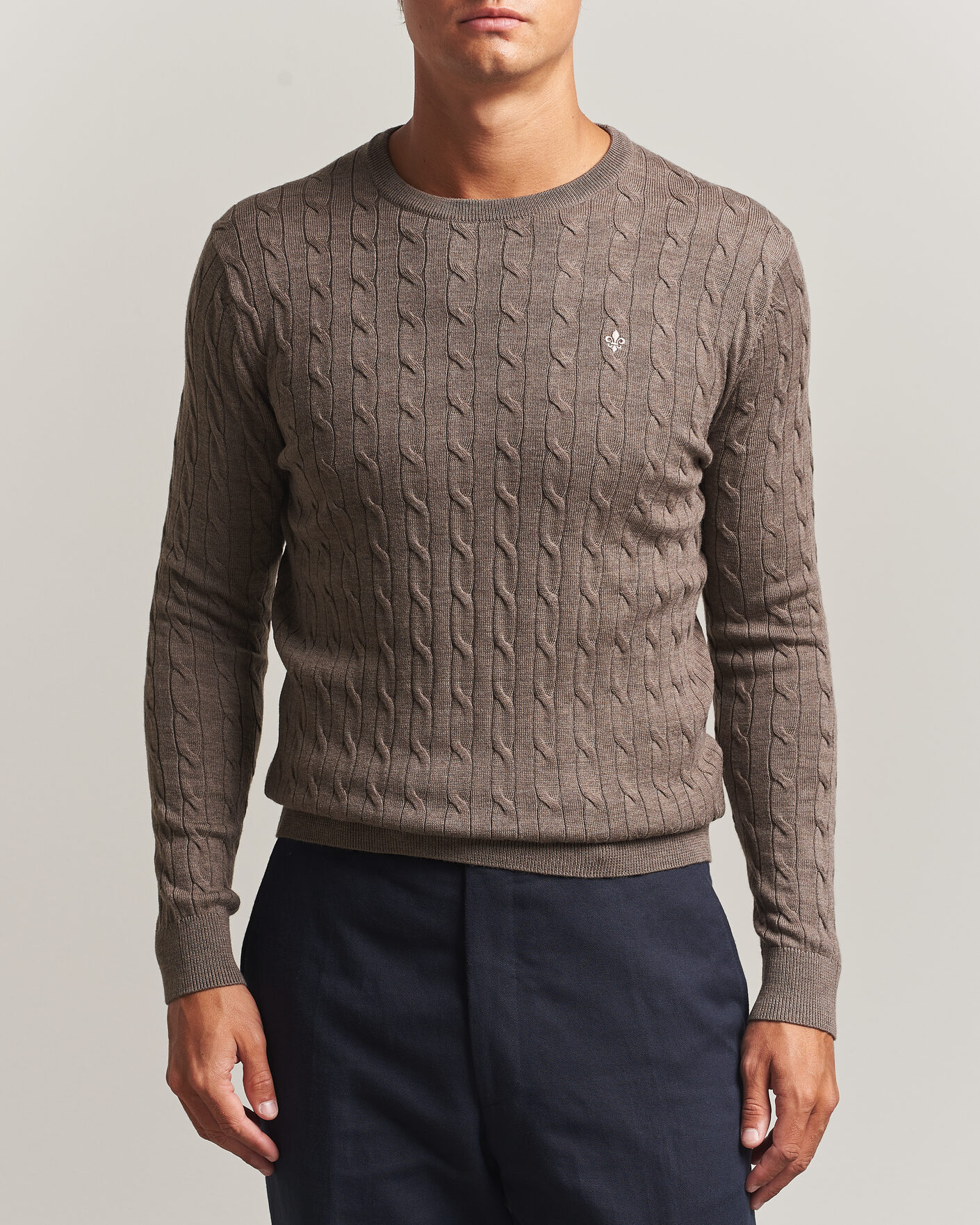 Herren | Pullover | Morris | Merino Cable O-Neck Brown