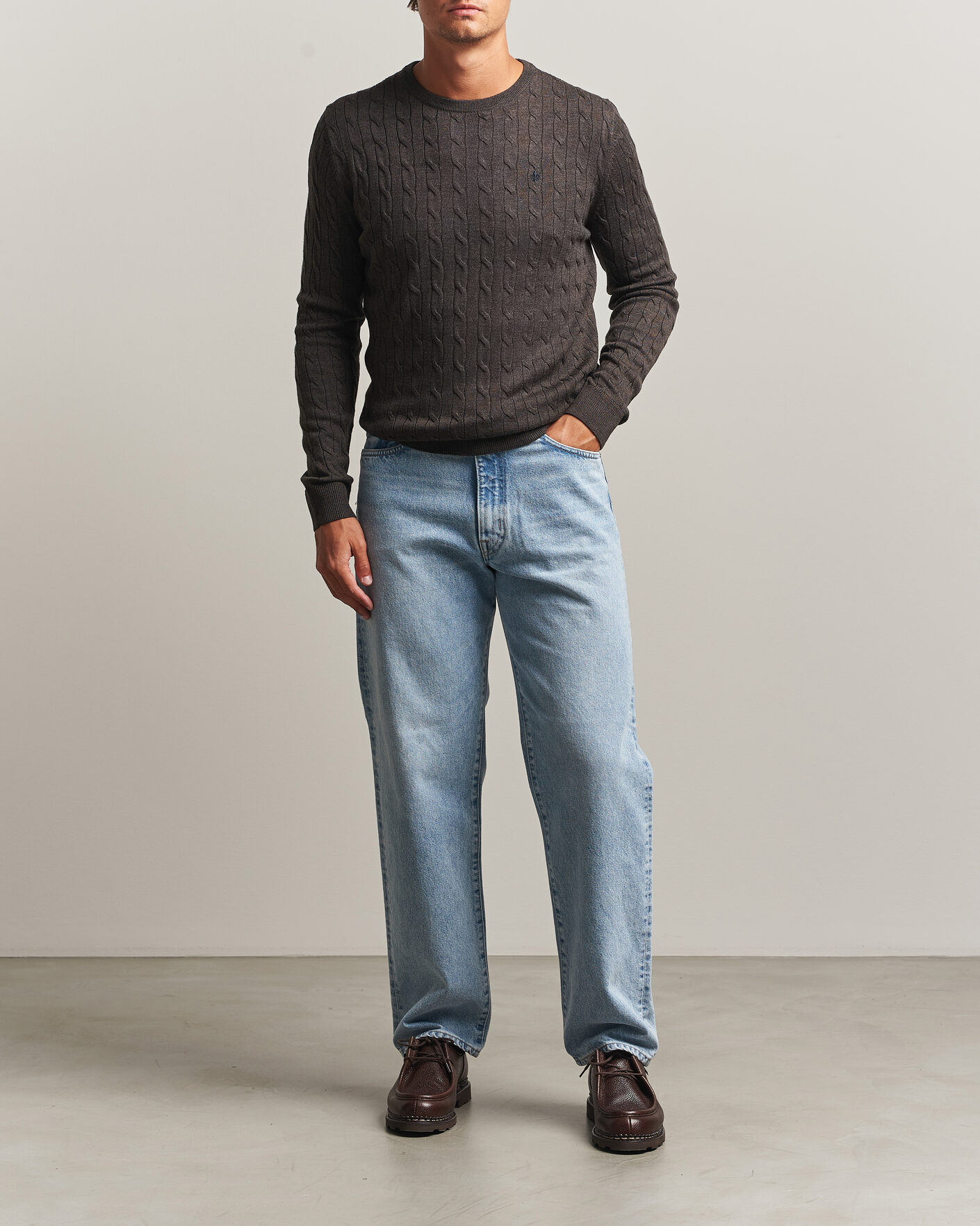 Herren | Pullover | Morris | Merino Cable O-Neck Brown