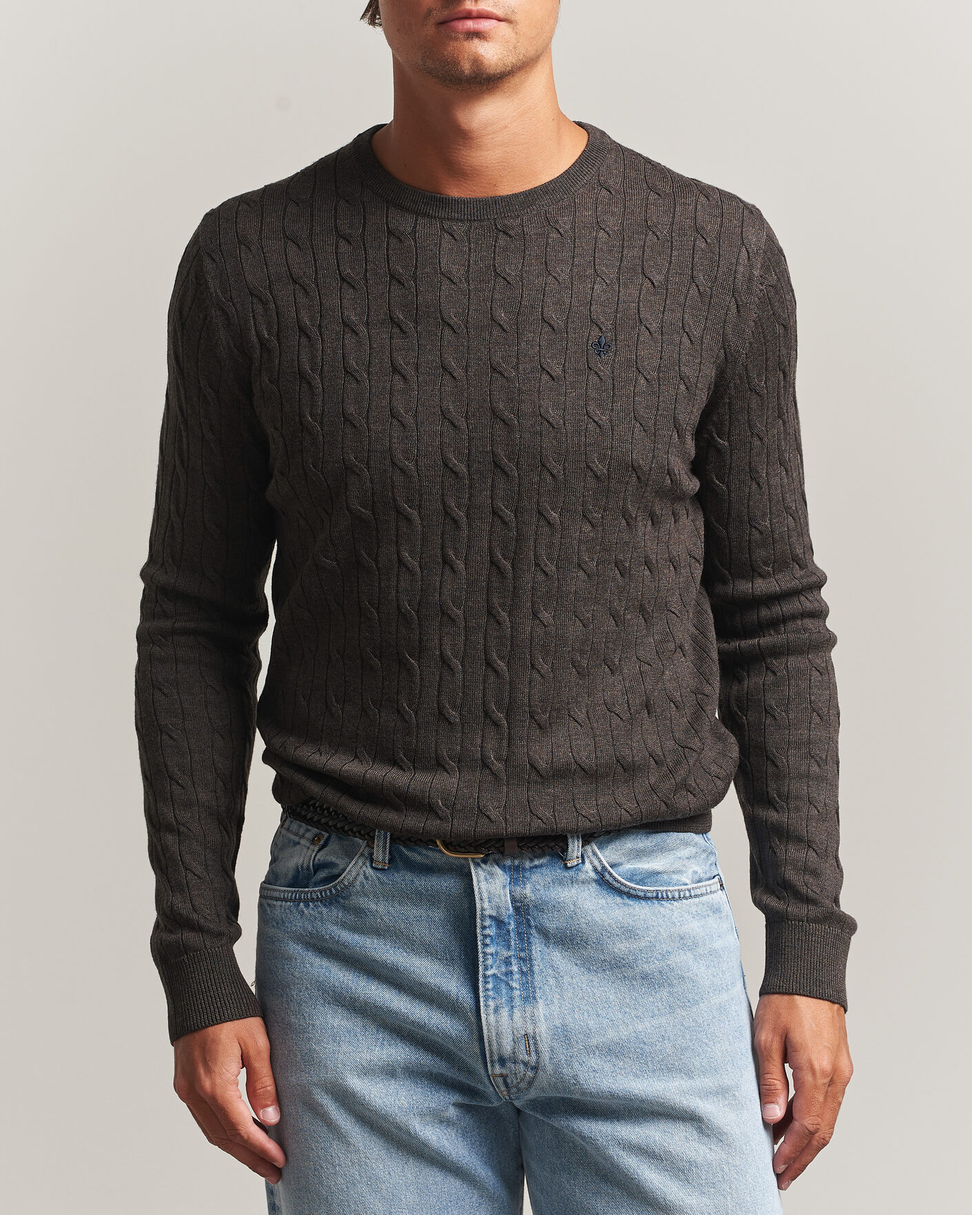 Herren | Pullover | Morris | Merino Cable O-Neck Brown
