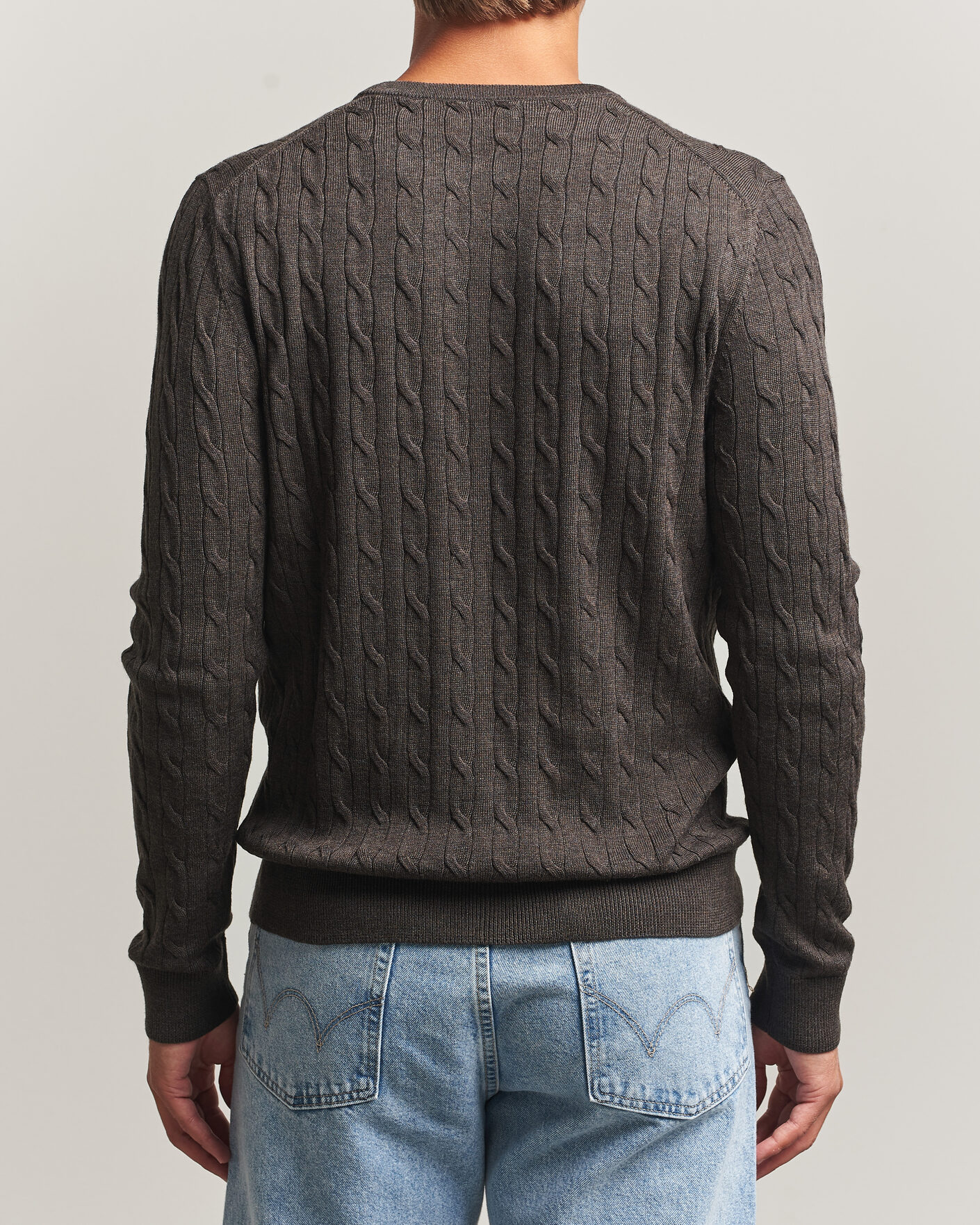Herren | Pullover | Morris | Merino Cable O-Neck Brown
