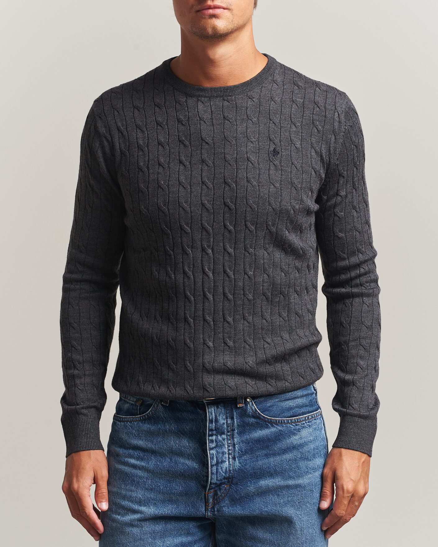 Herren | Pullover | Morris | Merino Cable O-Neck Grey