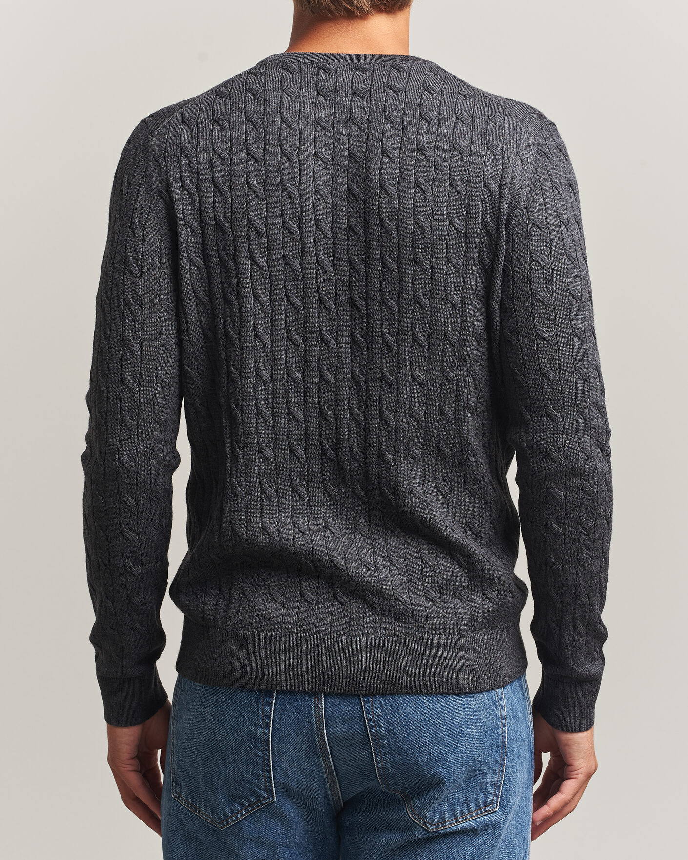 Herren | Pullover | Morris | Merino Cable O-Neck Grey