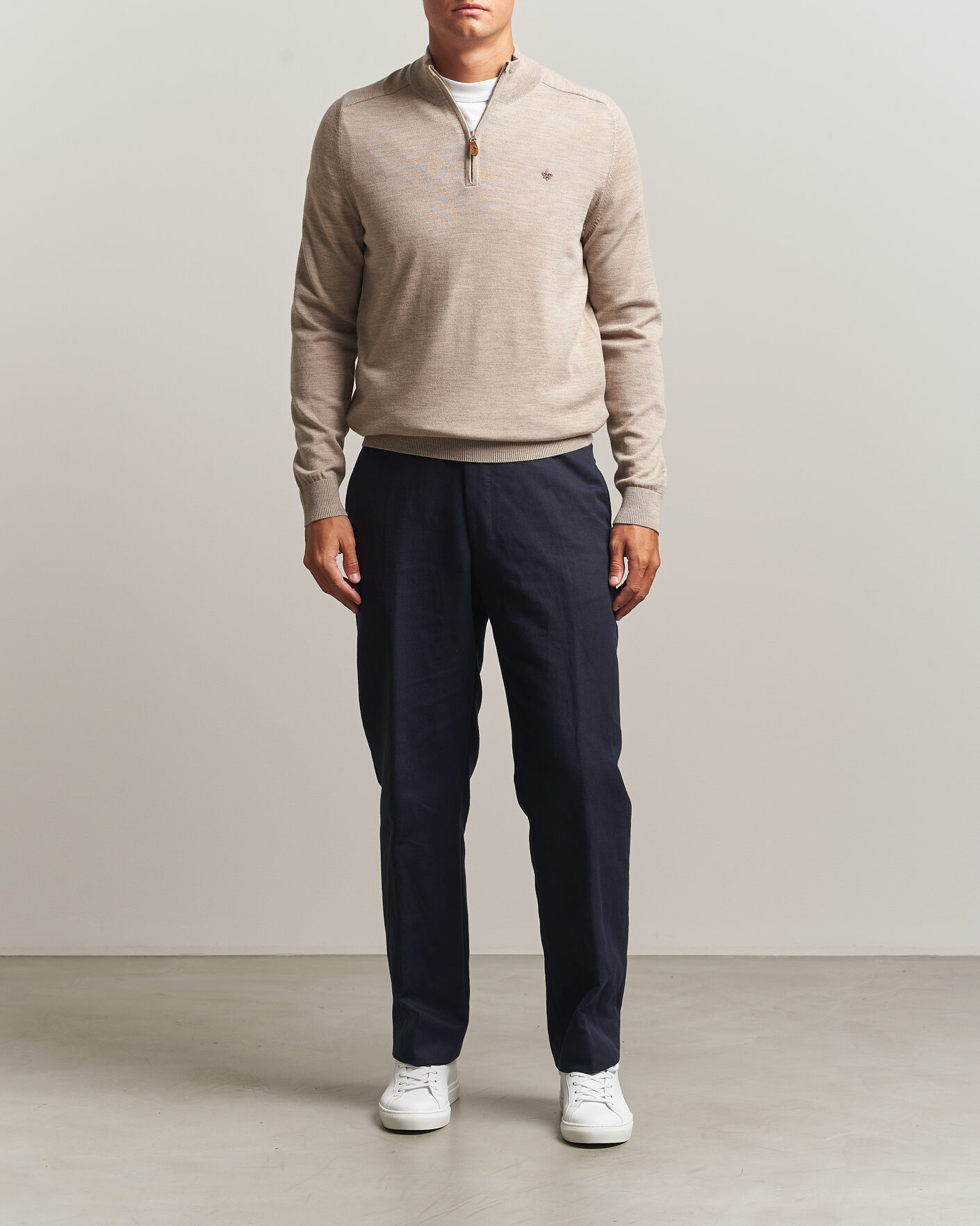 Herren | Pullover | Morris | John Merino Half Zip Khaki