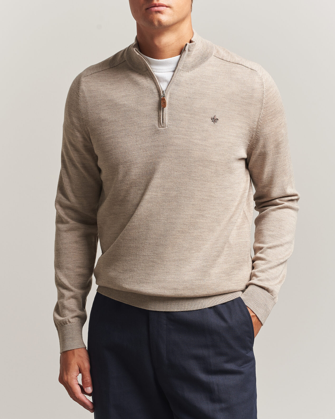 Herren | Pullover | Morris | John Merino Half Zip Khaki