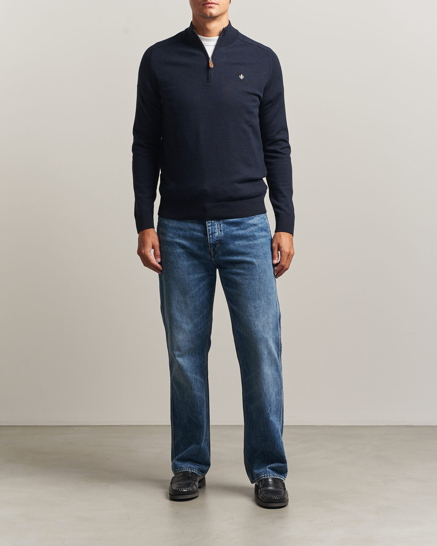 Herren | Pullover | Morris | John Merino Half Zip Navy