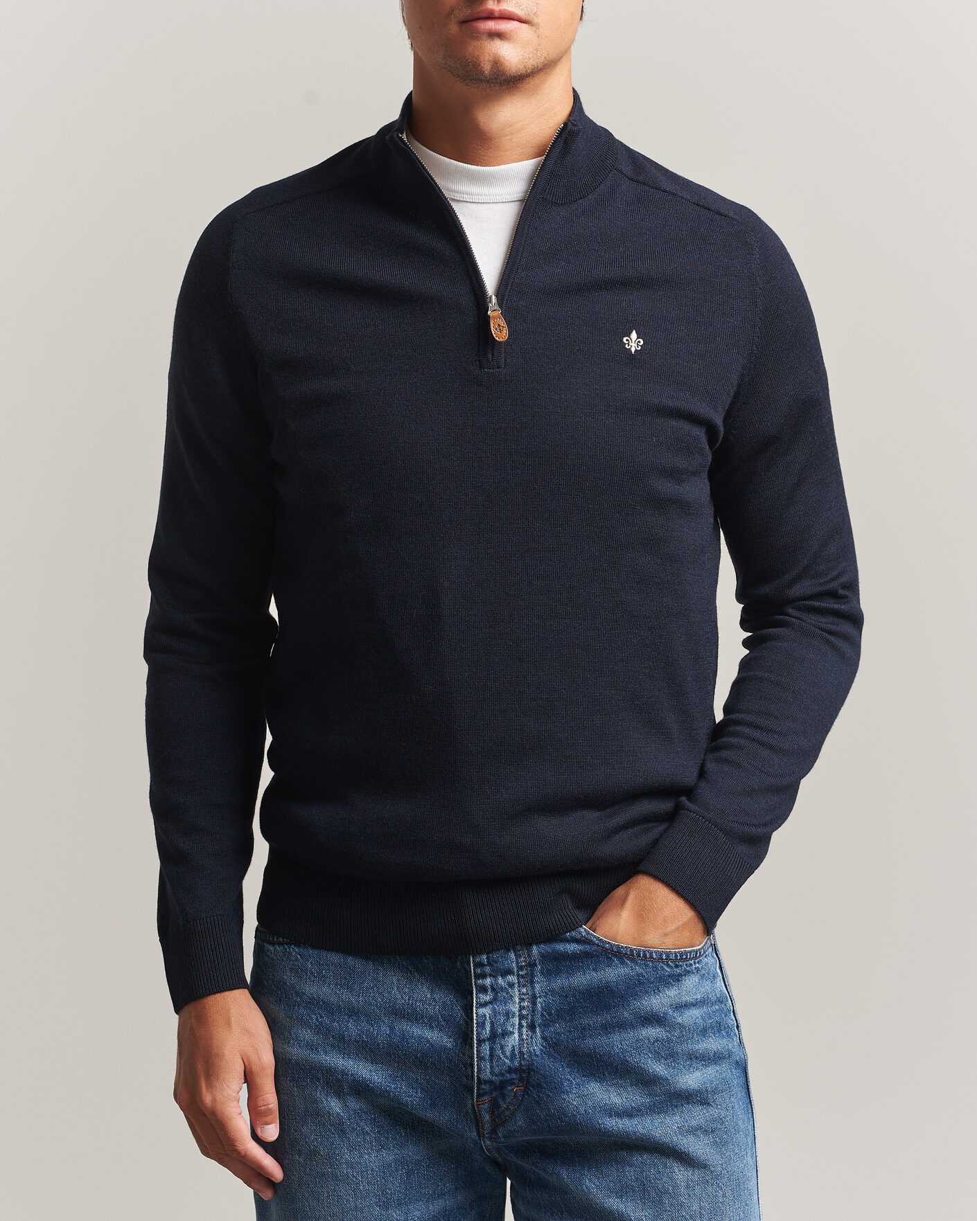Herren | Pullover | Morris | John Merino Half Zip Navy