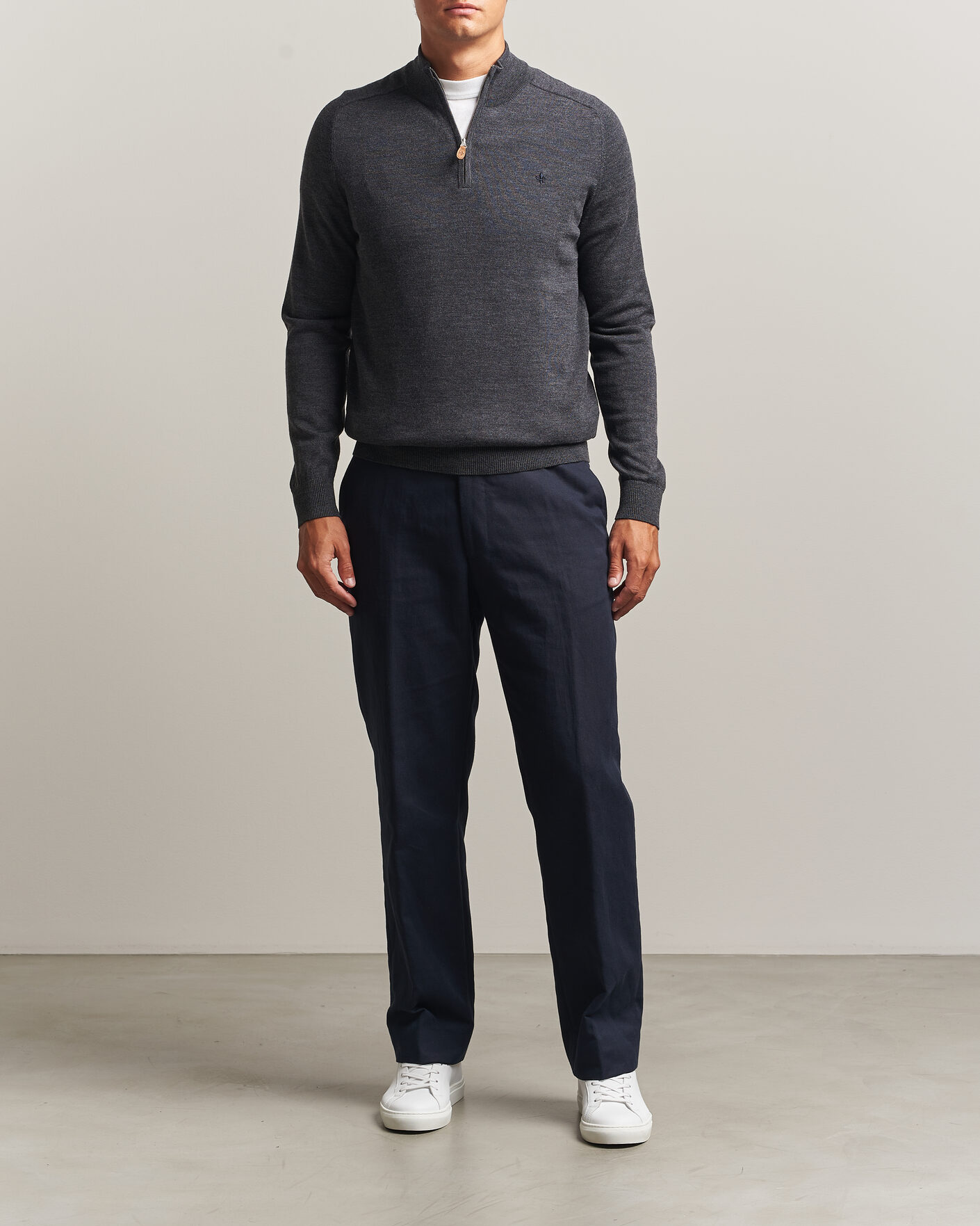 Herren | Pullover | Morris | John Merino Half Zip Grey