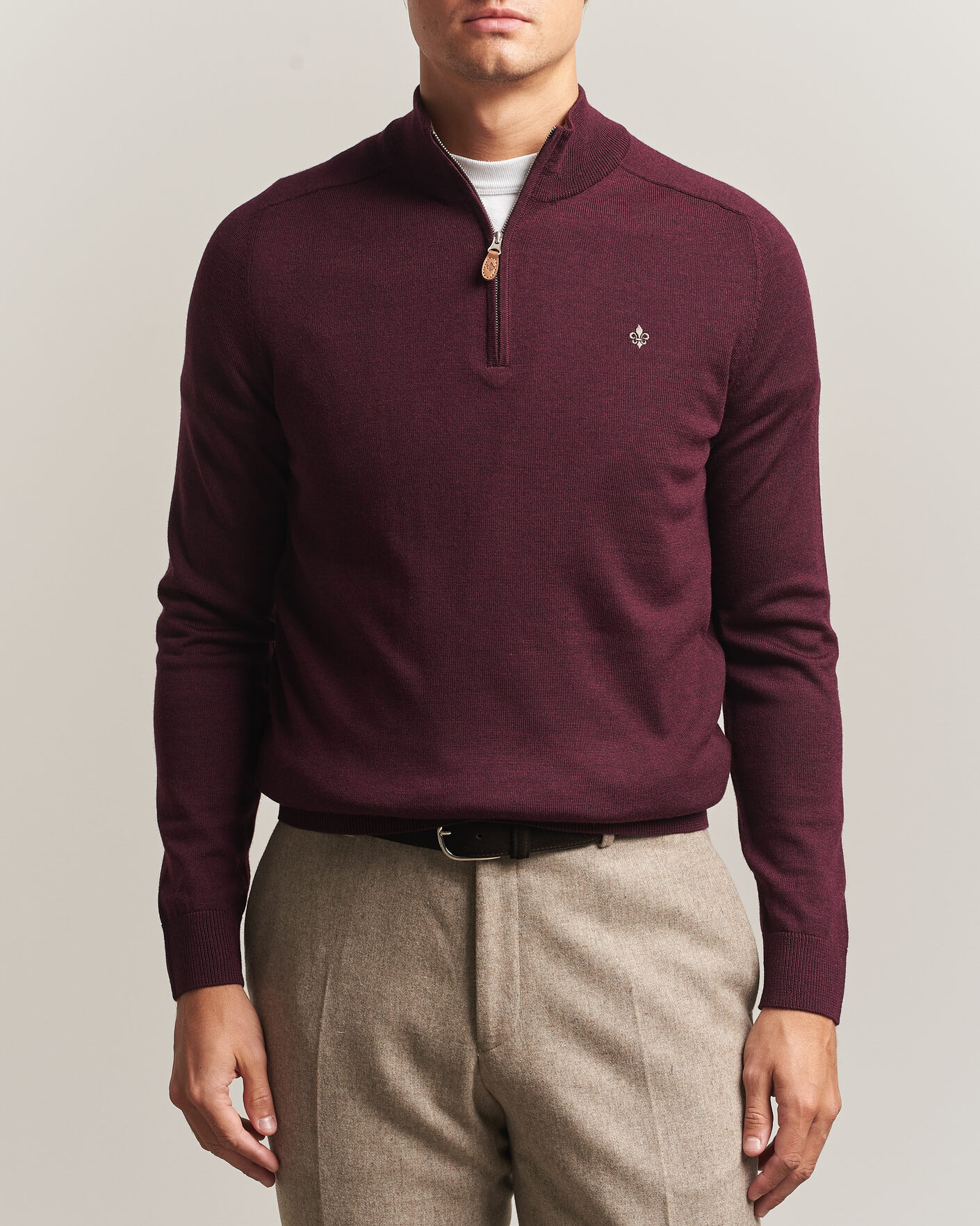 Herren | Pullover | Morris | John Merino Half Zip Wine Red