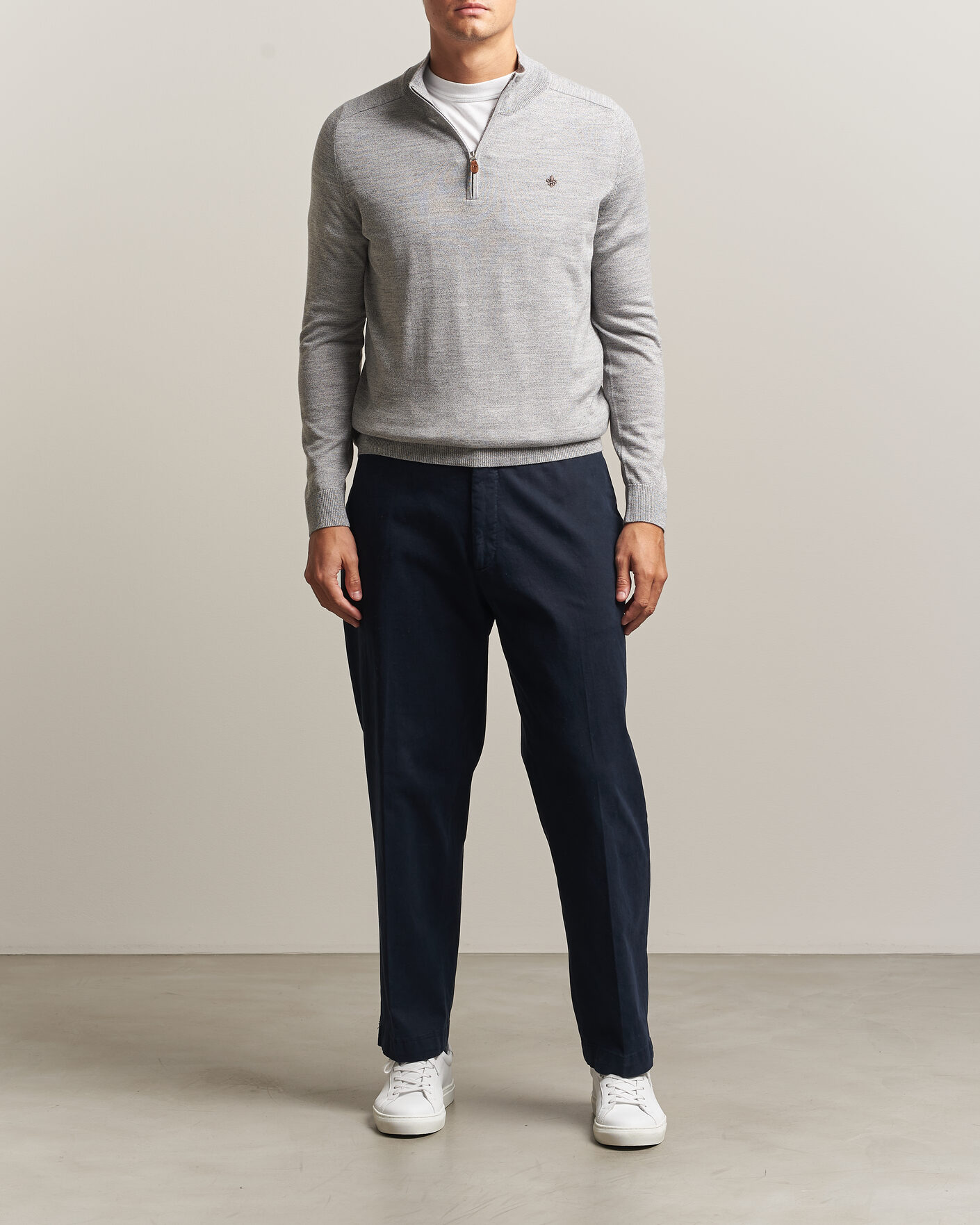 Herren | Pullover | Morris | John Merino Half Zip Mid Grey