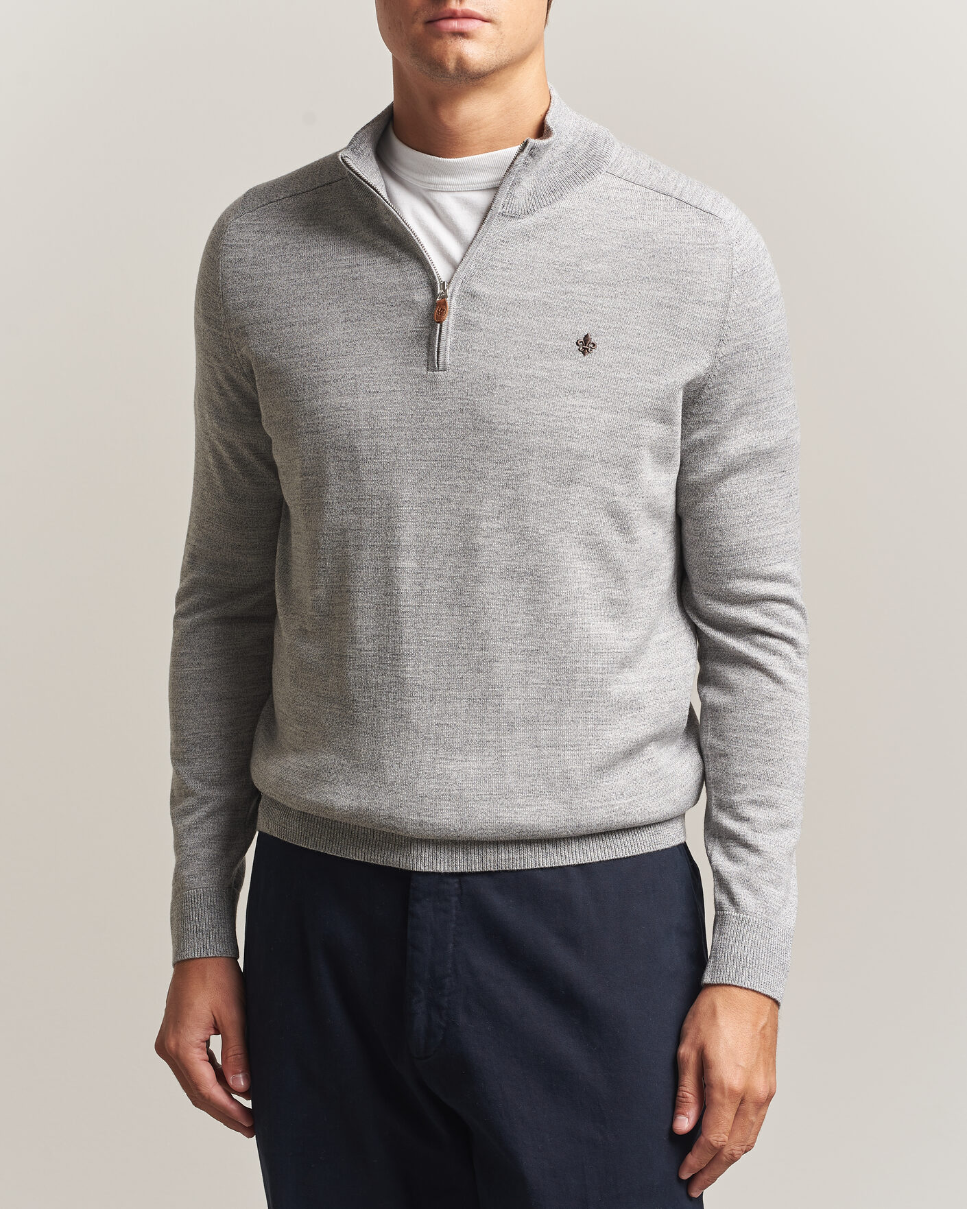 Herren | Pullover | Morris | John Merino Half Zip Mid Grey