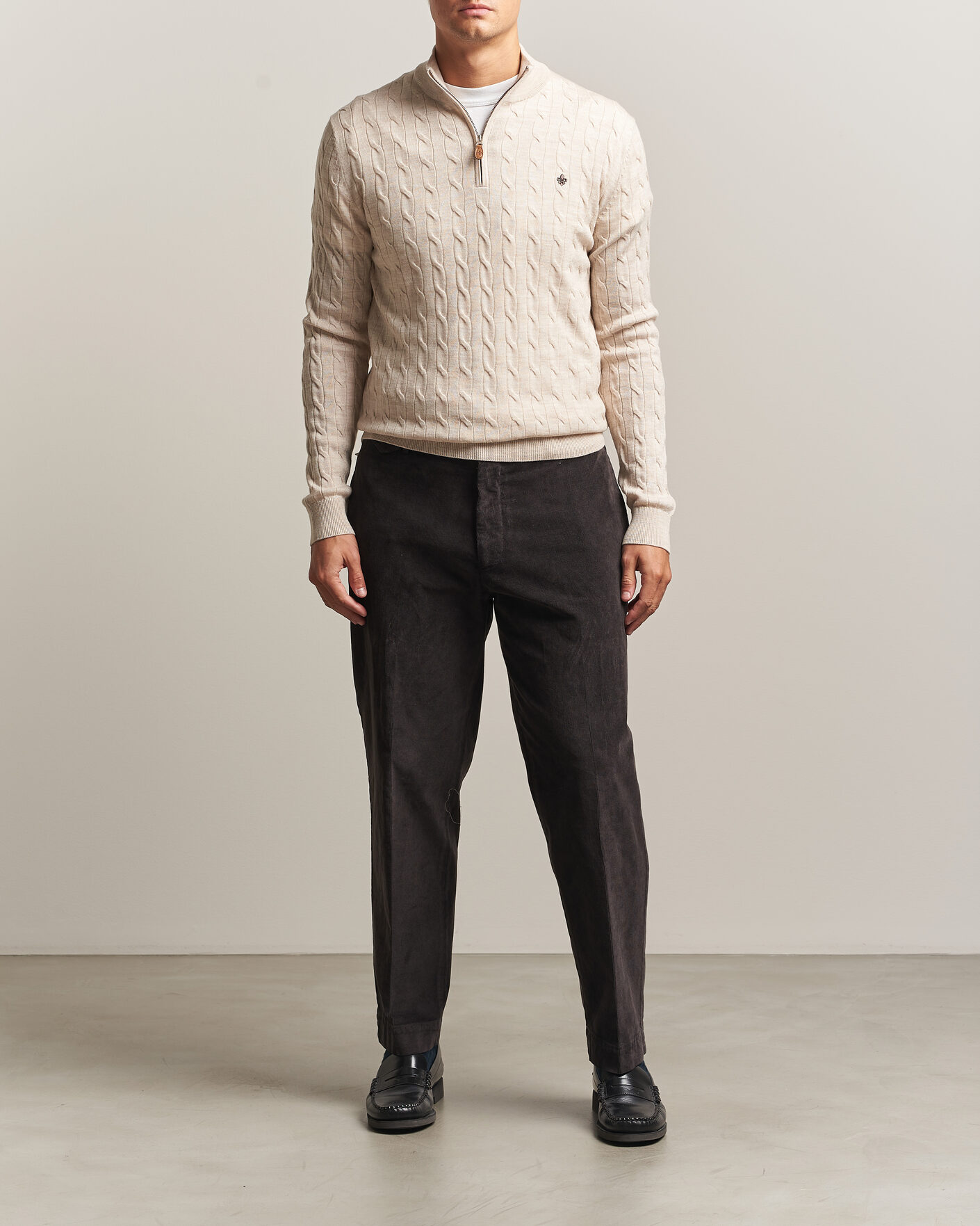 Herren | Pullover | Morris | Merino Cable Half Zip Off White