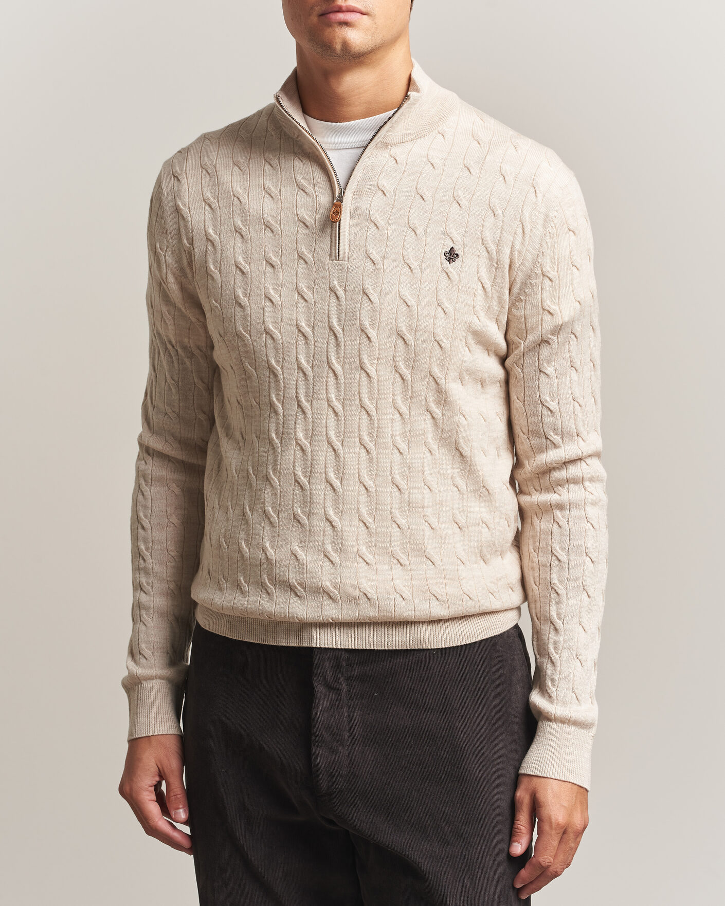 Herren | Pullover | Morris | Merino Cable Half Zip Off White