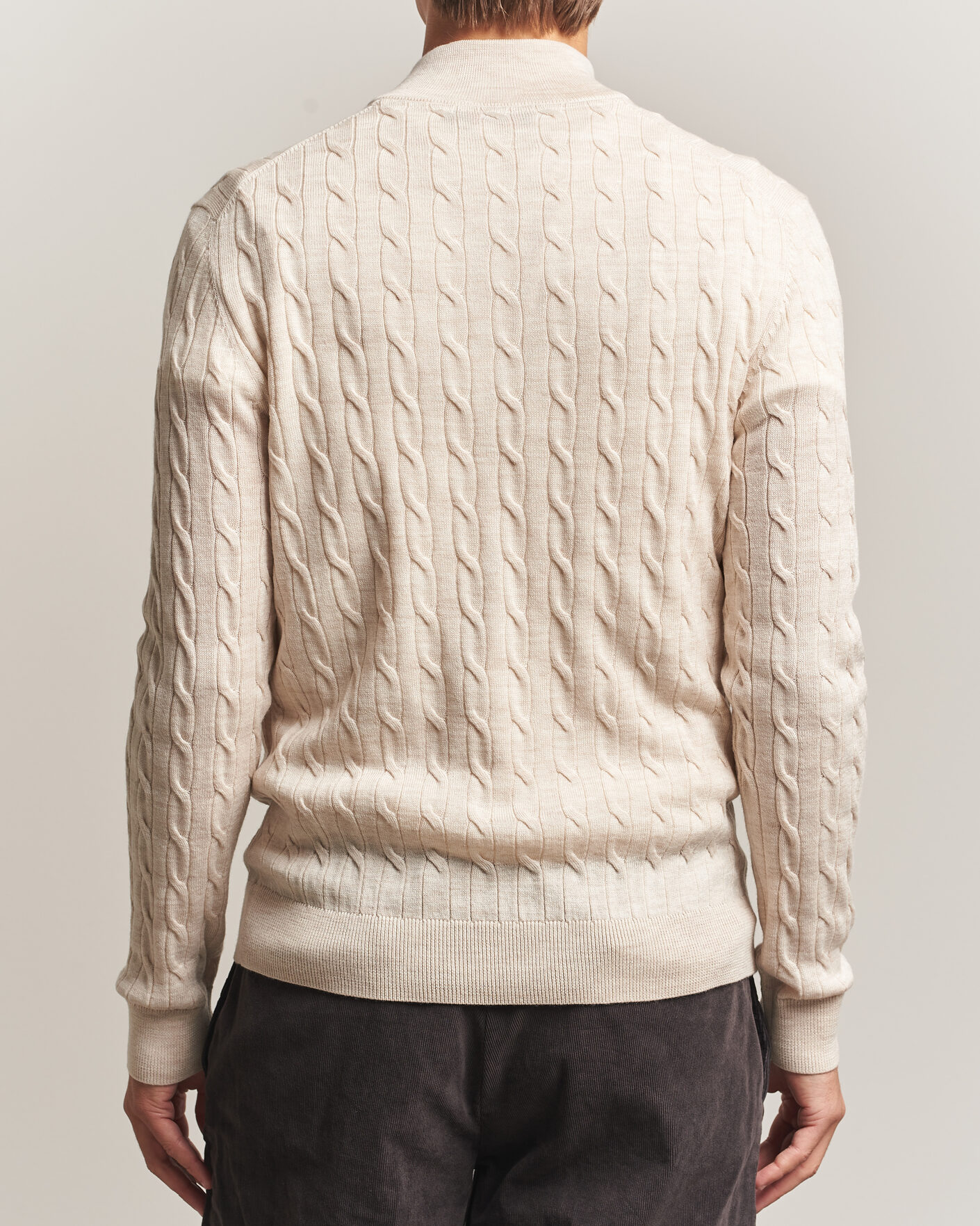 Herren | Pullover | Morris | Merino Cable Half Zip Off White