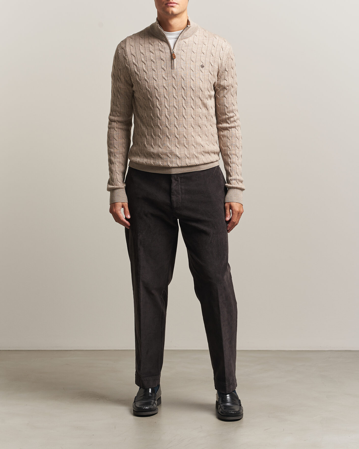 Herren | Pullover | Morris | Merino Cable Half Zip Khaki