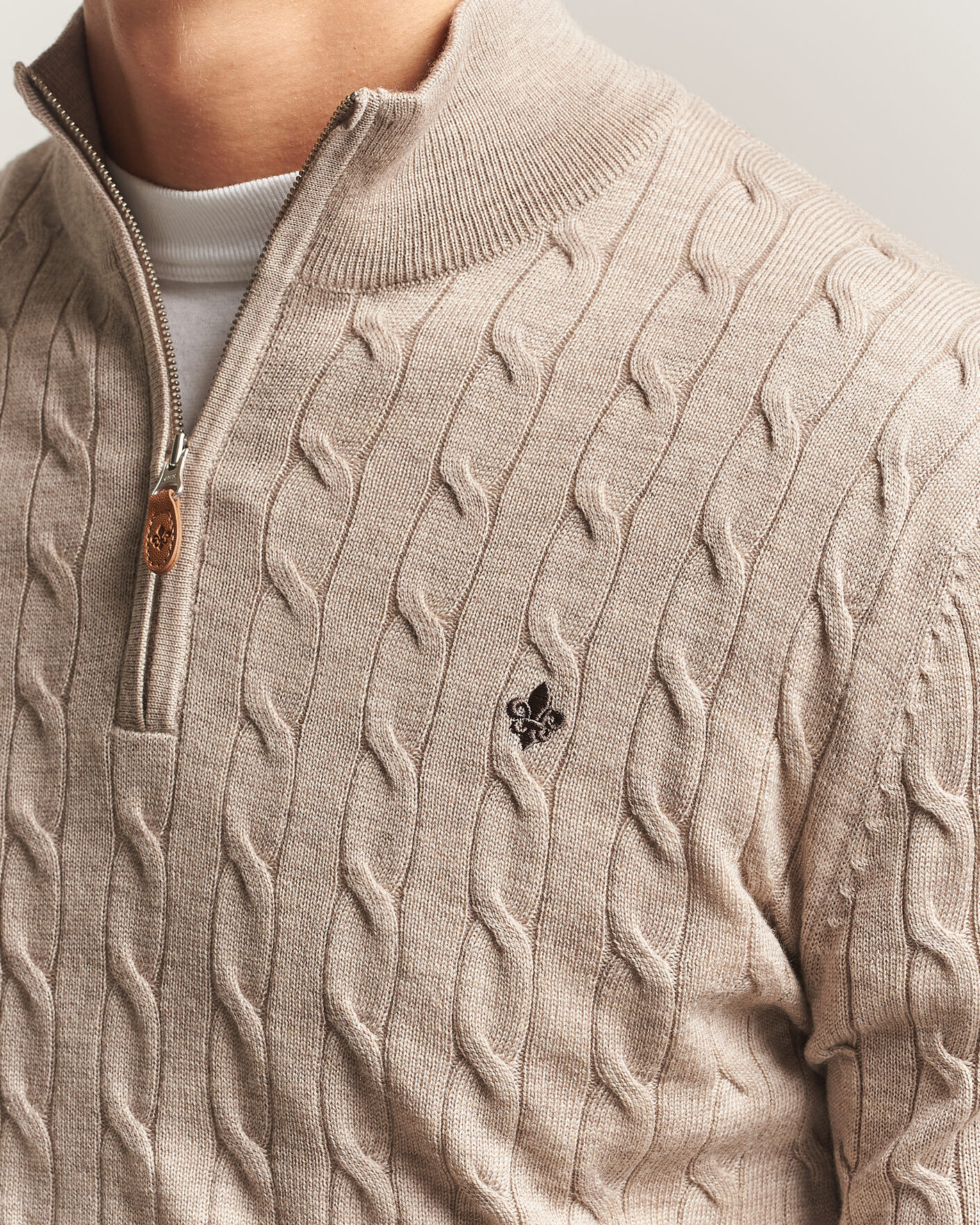 Herren | Pullover | Morris | Merino Cable Half Zip Khaki