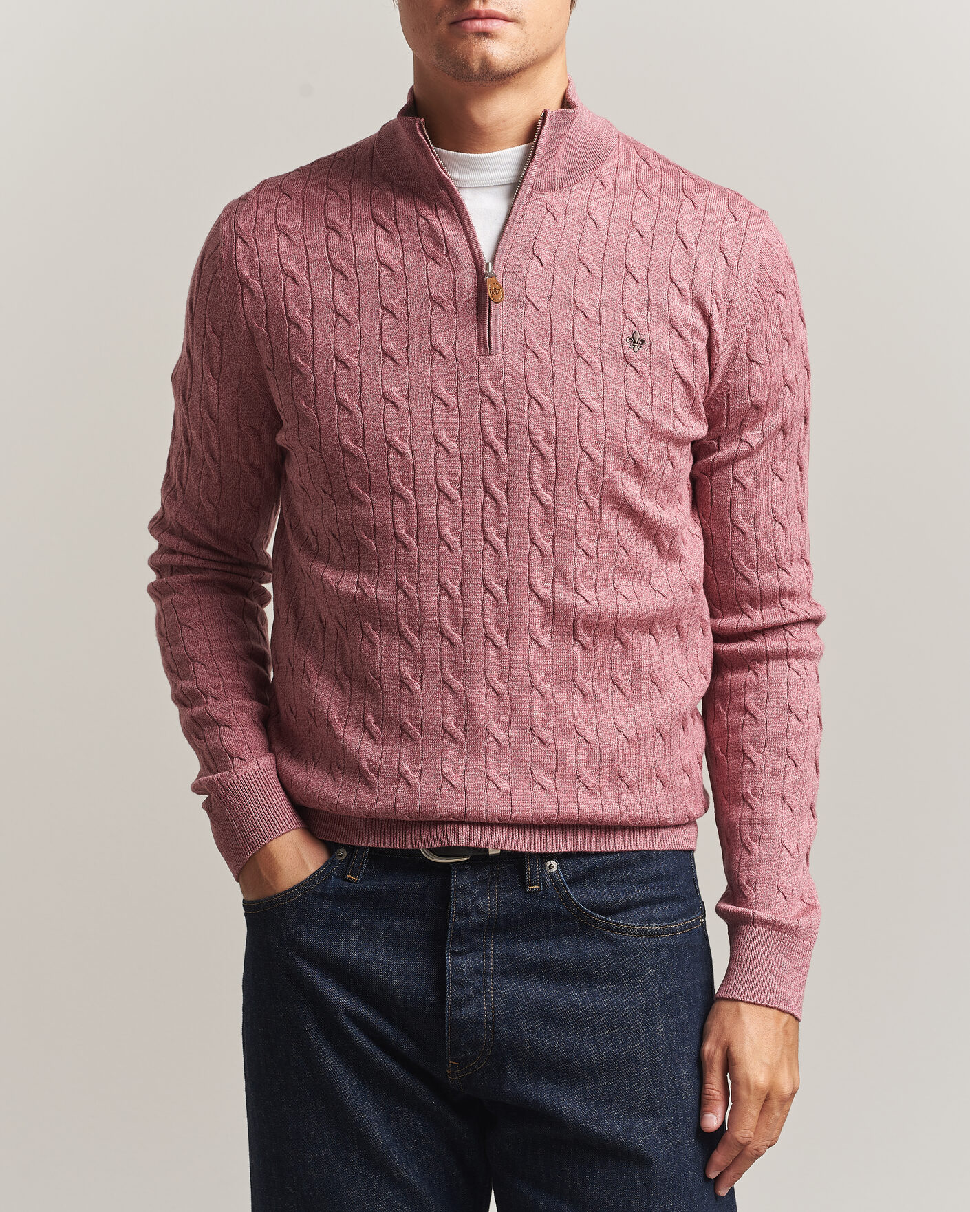 Herren | Pullover | Morris | Merino Cable Half Zip Cerise