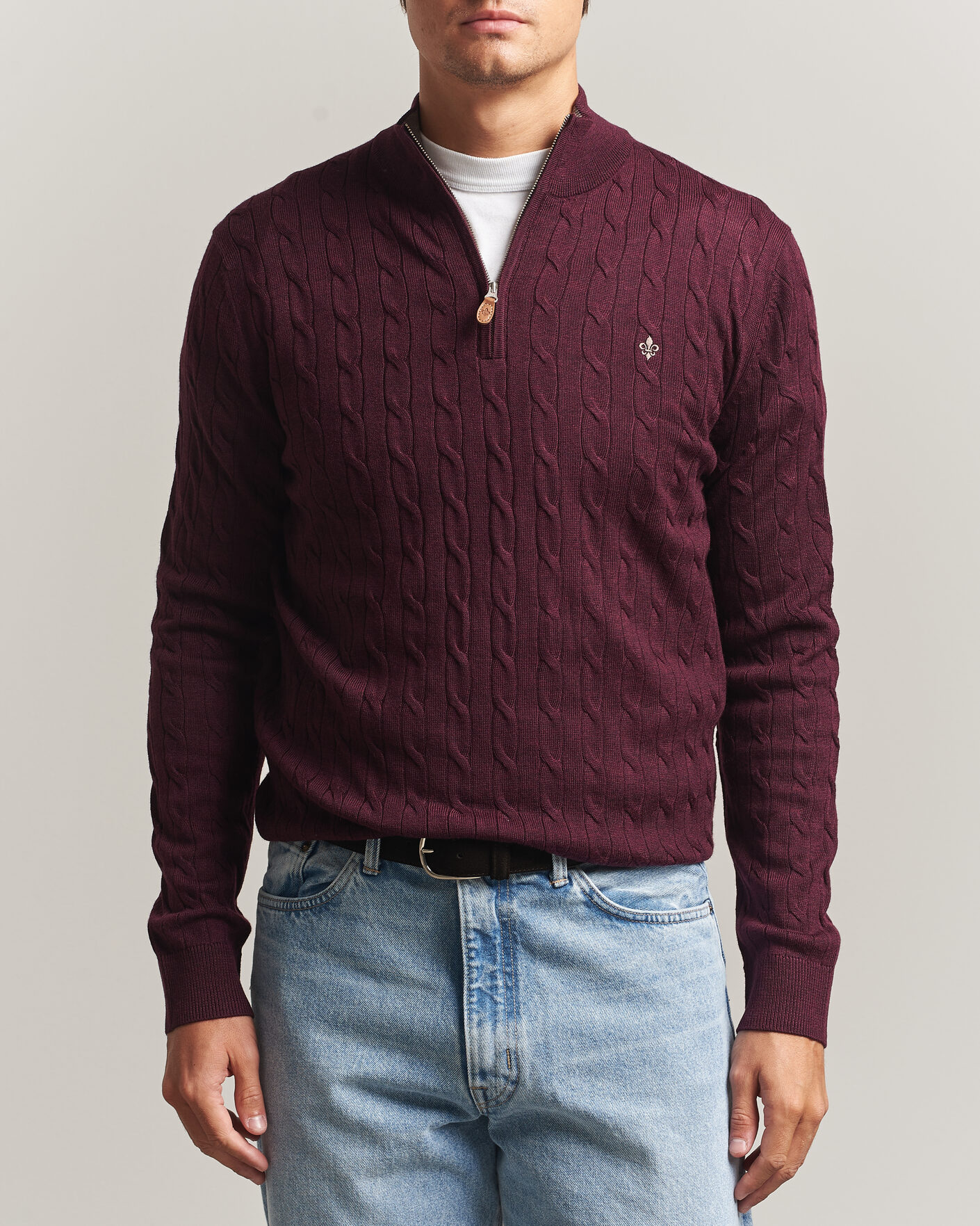 Herren | Pullover | Morris | Merino Cable Half Zip Wine Red