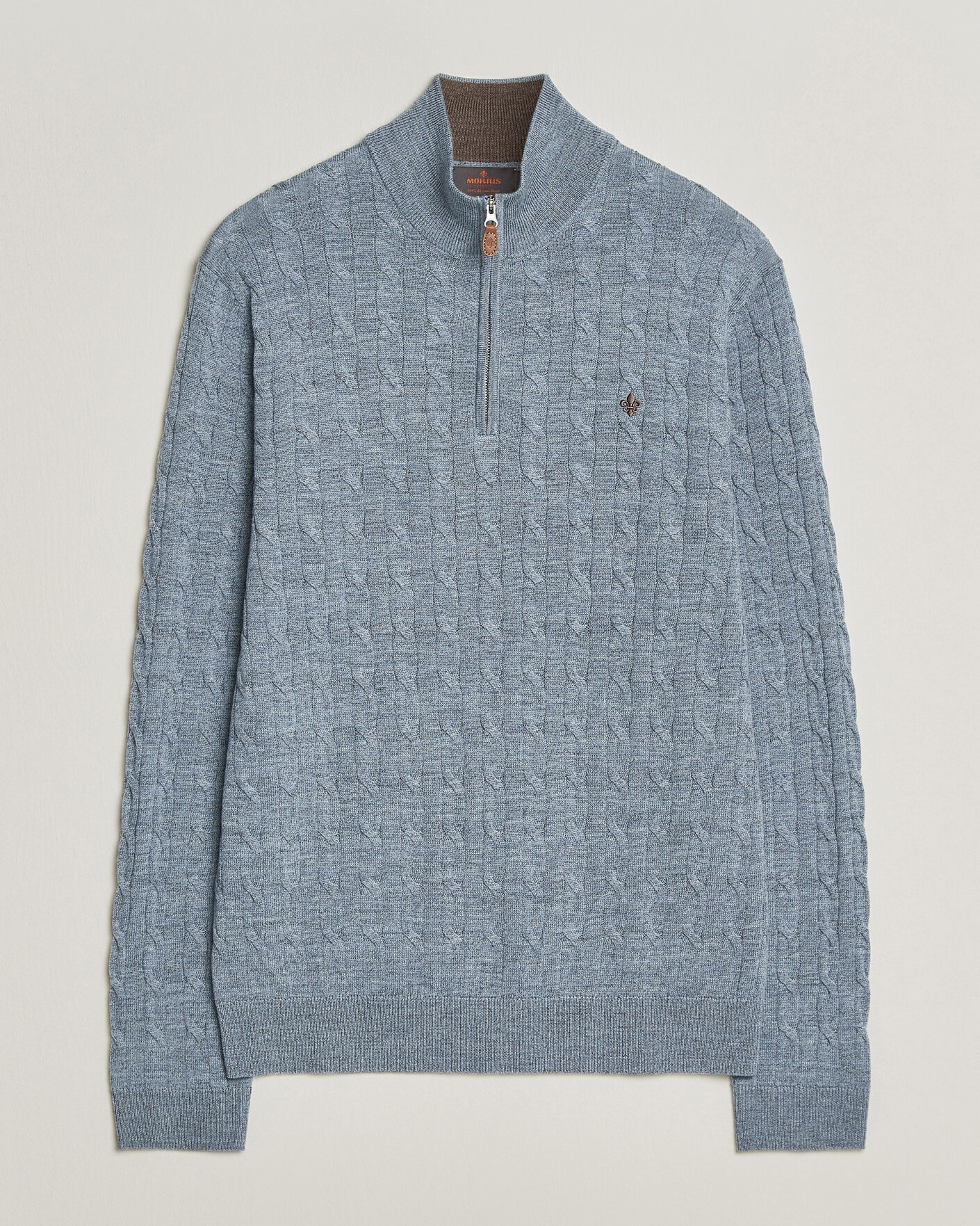 Herren | Pullover | Morris | Merino Cable Half Zip Light Blue