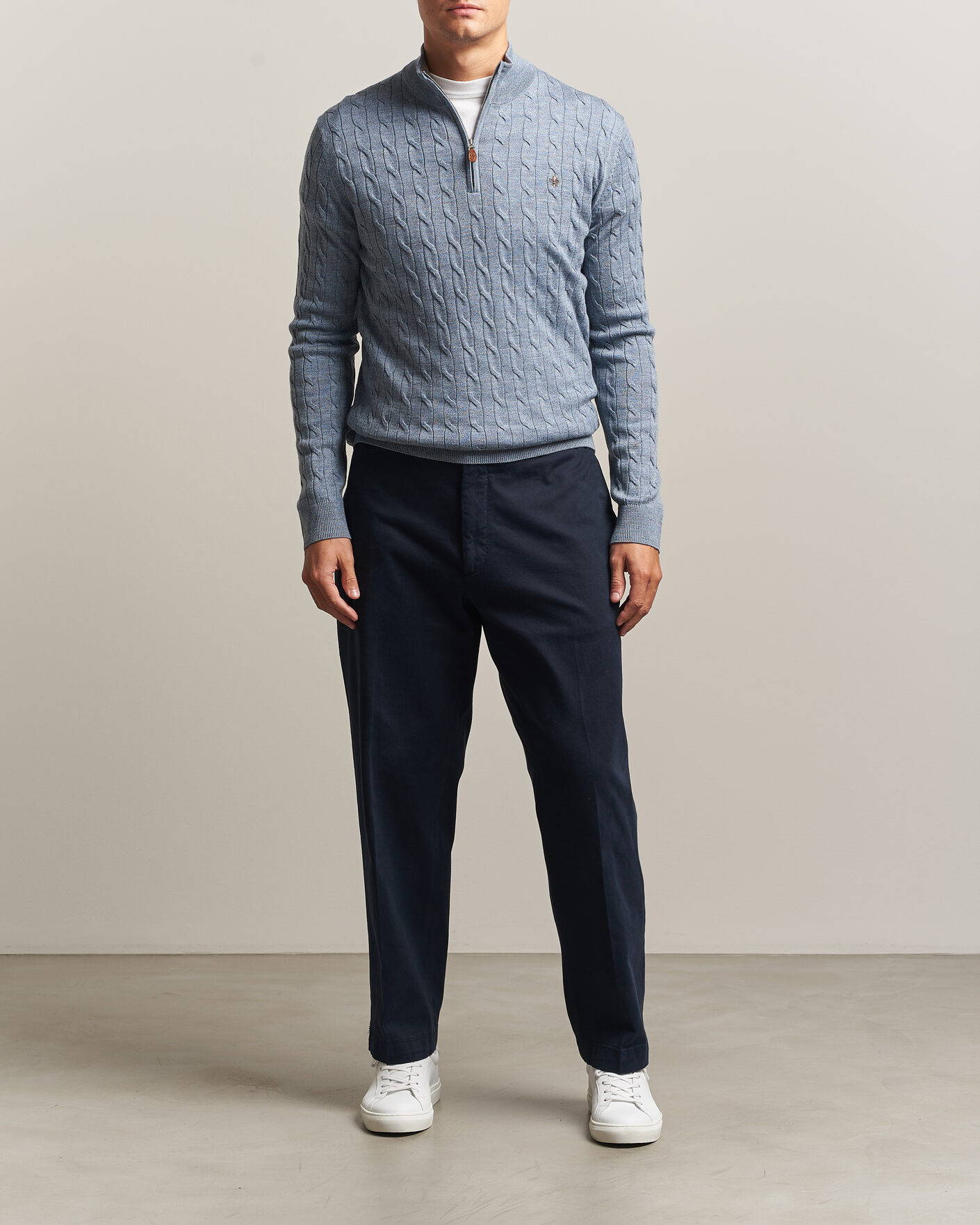 Herren | Pullover | Morris | Merino Cable Half Zip Light Blue