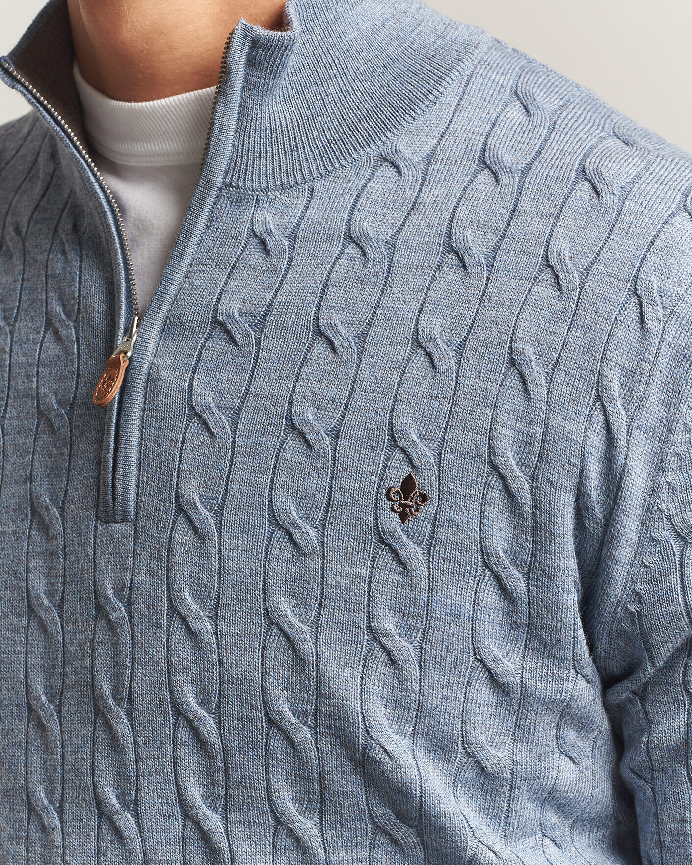Herren | Pullover | Morris | Merino Cable Half Zip Light Blue