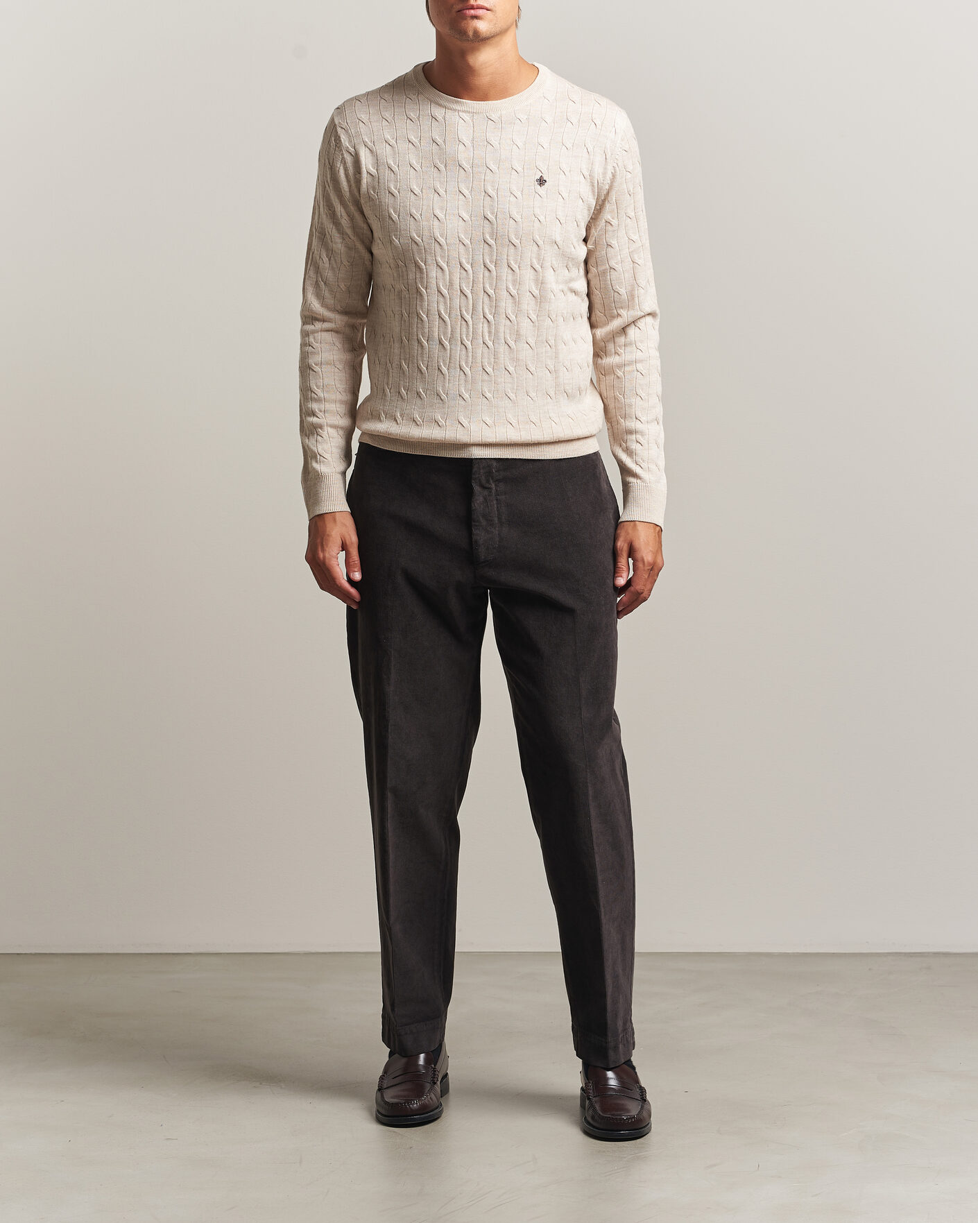 Herren | Pullover | Morris | Merino Cable O-Neck Off White