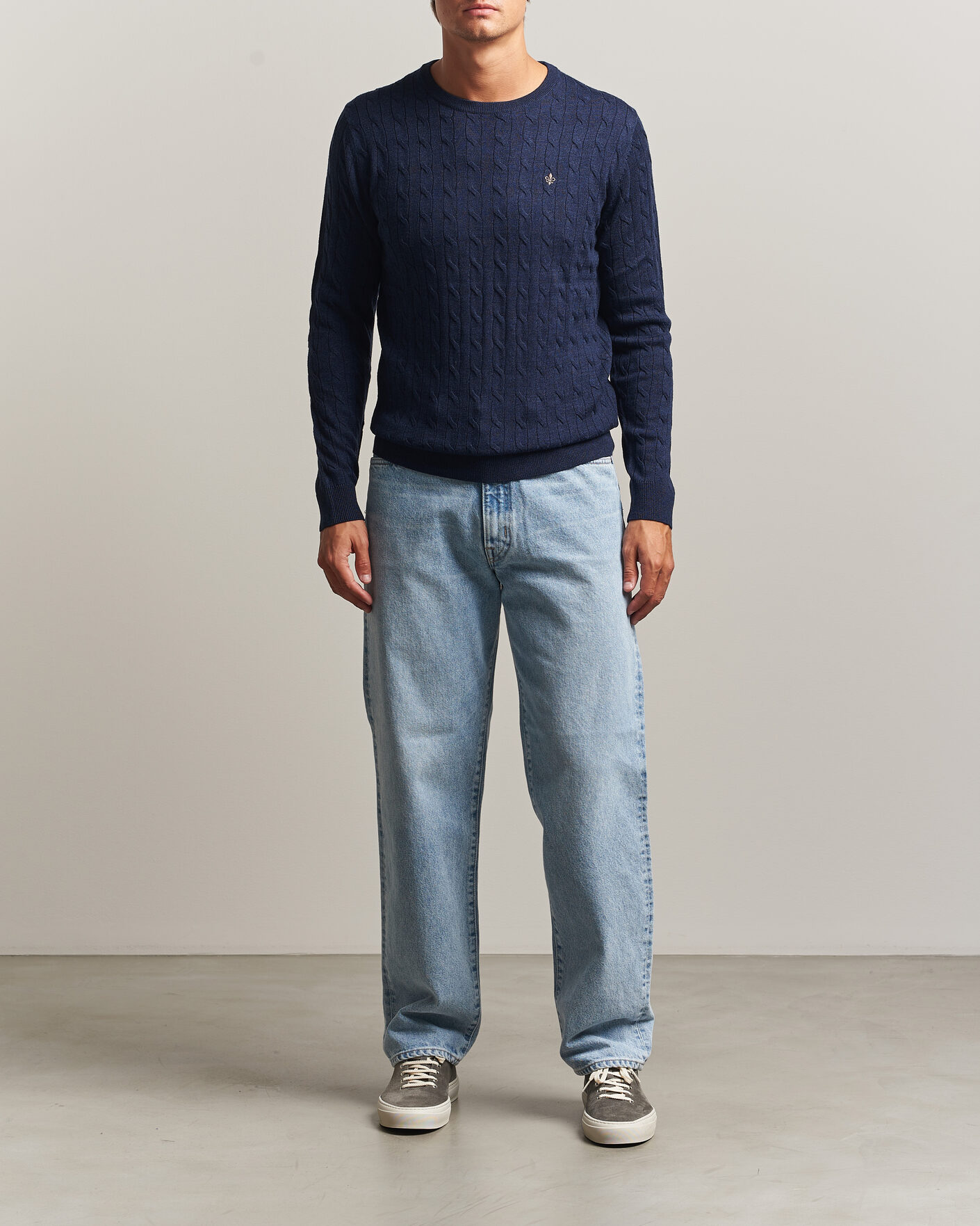 Herren | Pullover | Morris | Merino Cable O-Neck Navy