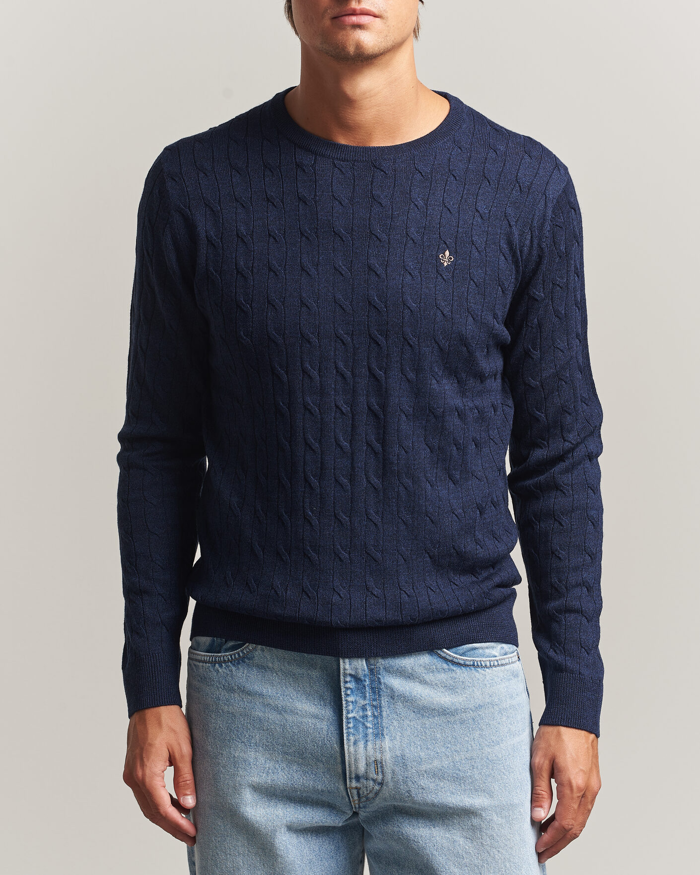 Herren | Pullover | Morris | Merino Cable O-Neck Navy