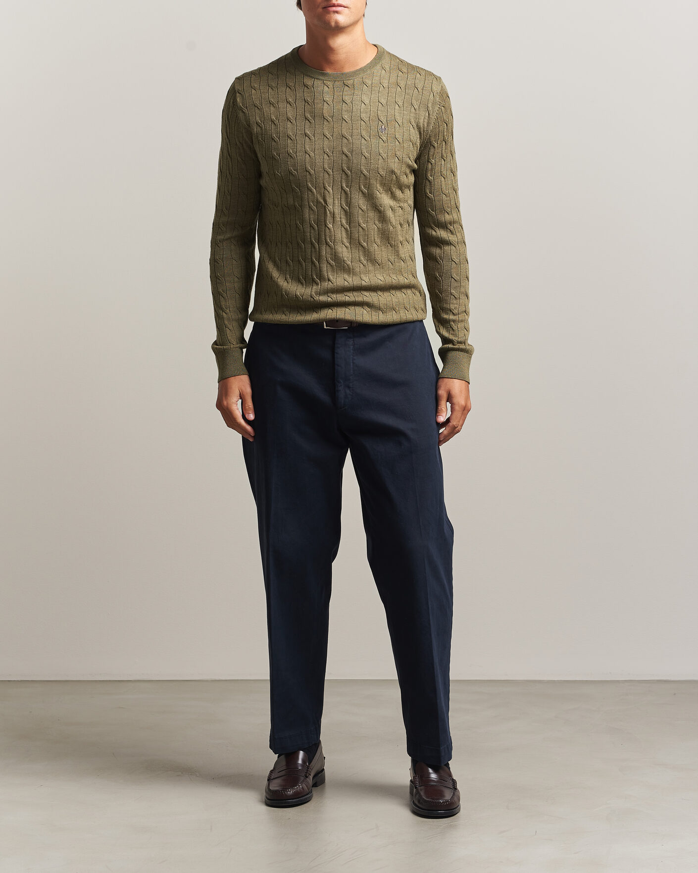Herren | Pullover | Morris | Merino Cable O-Neck Olive