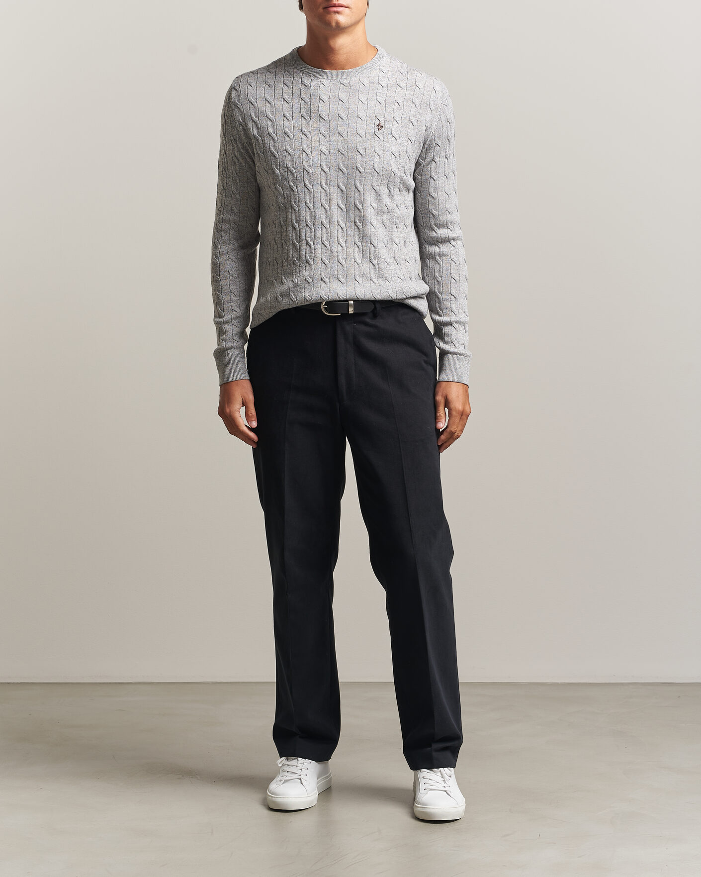 Herren | Pullover | Morris | Merino Cable O-Neck Mid Grey