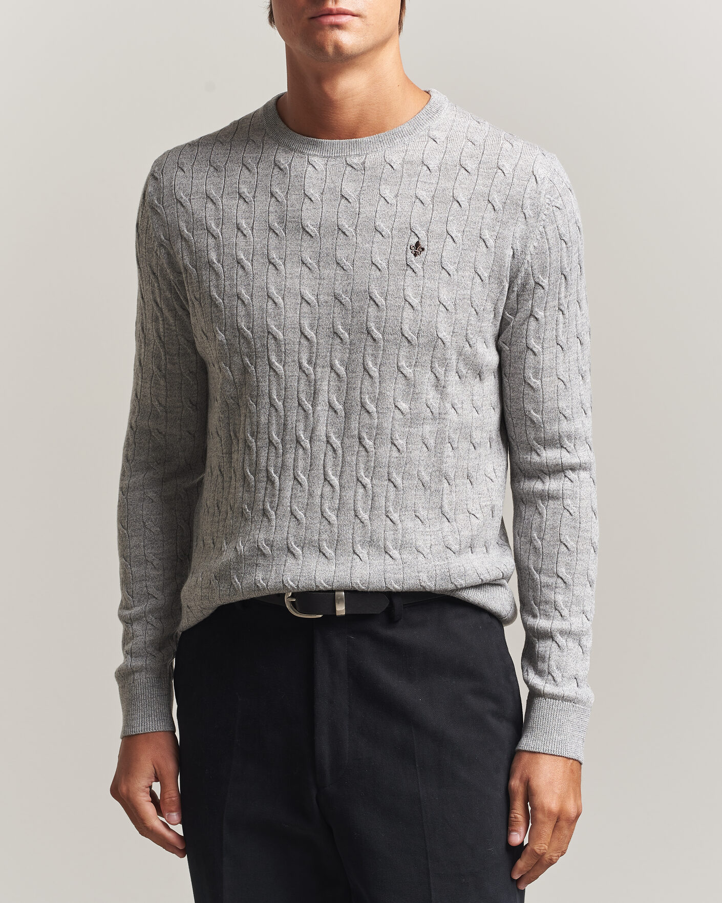 Herren | Pullover | Morris | Merino Cable O-Neck Mid Grey