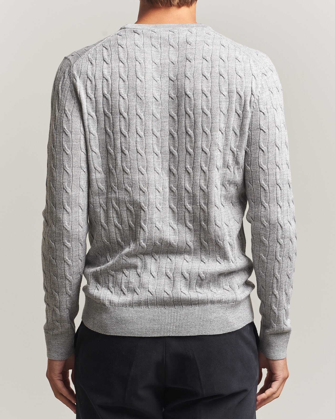 Herren | Pullover | Morris | Merino Cable O-Neck Mid Grey