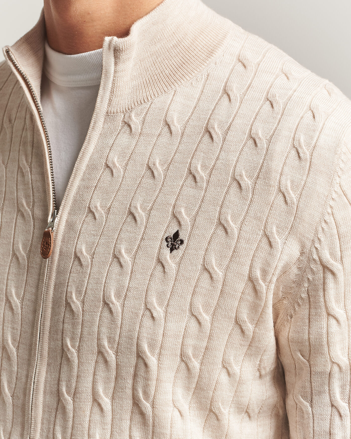 Herren | Pullover | Morris | Merino Cable Zip Cardigan Off White
