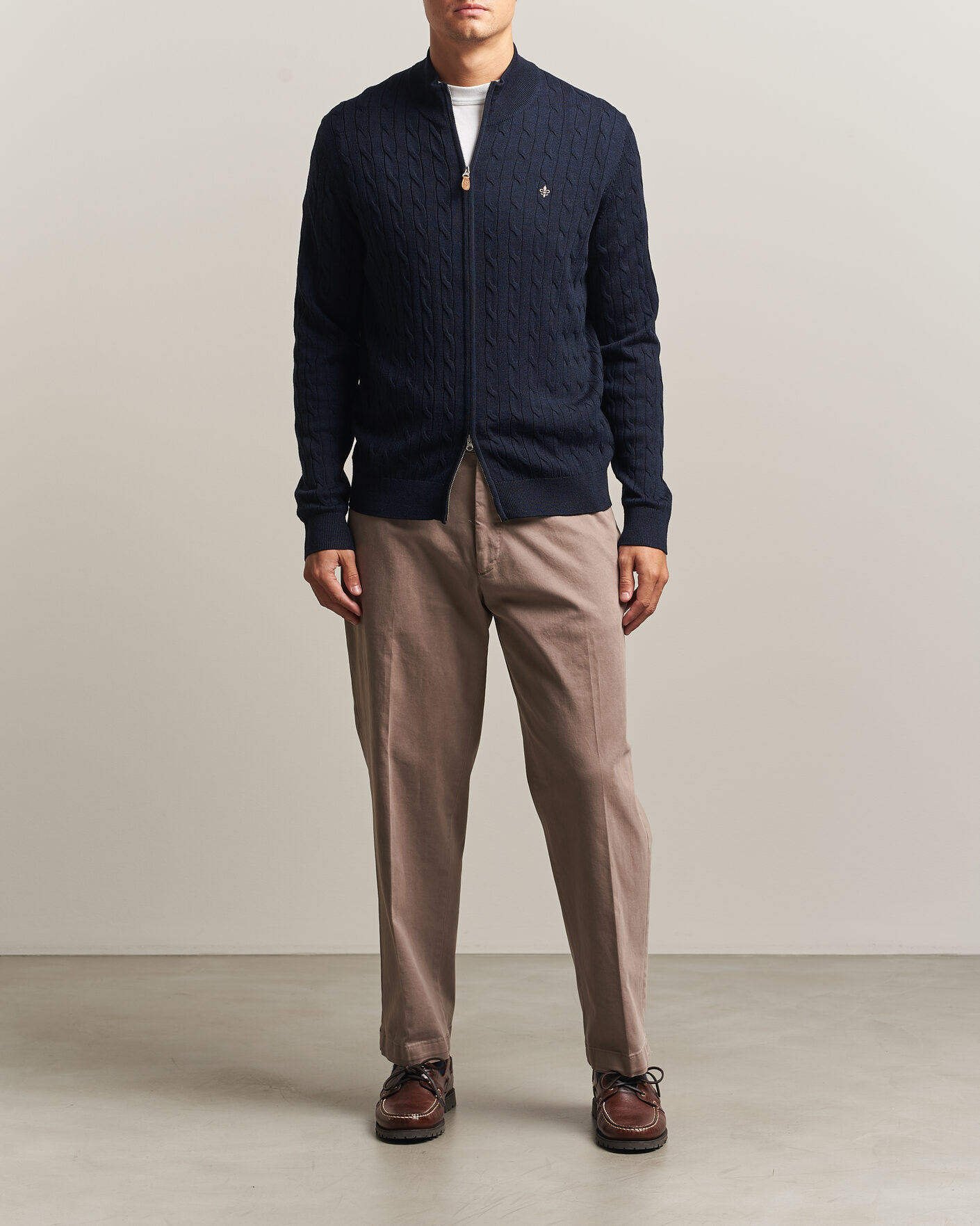 Herren | Pullover | Morris | Merino Cable Zip Cardigan Navy